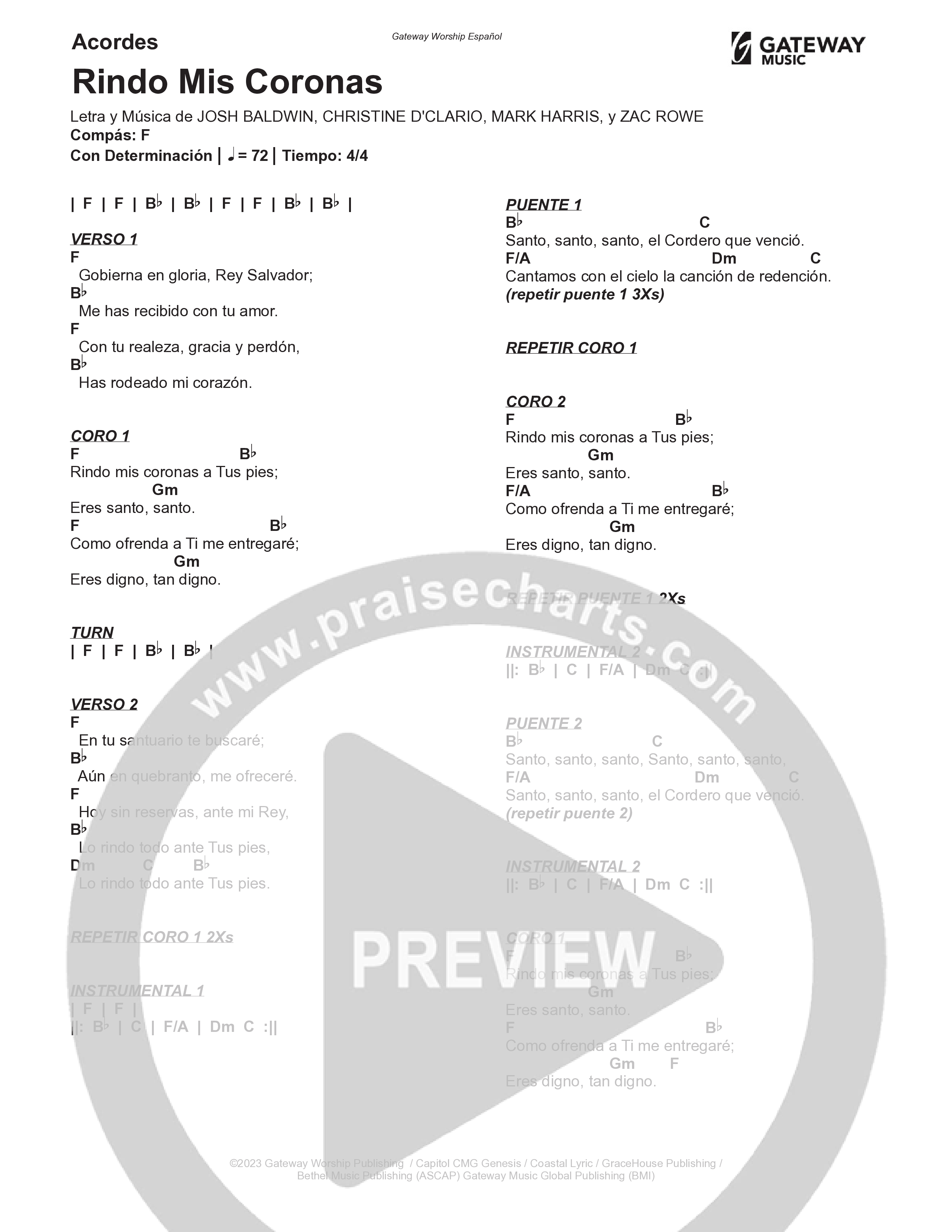 Rindo Mis Coronas Chord Chart (Gateway Worship Español / Christine D'Clario)