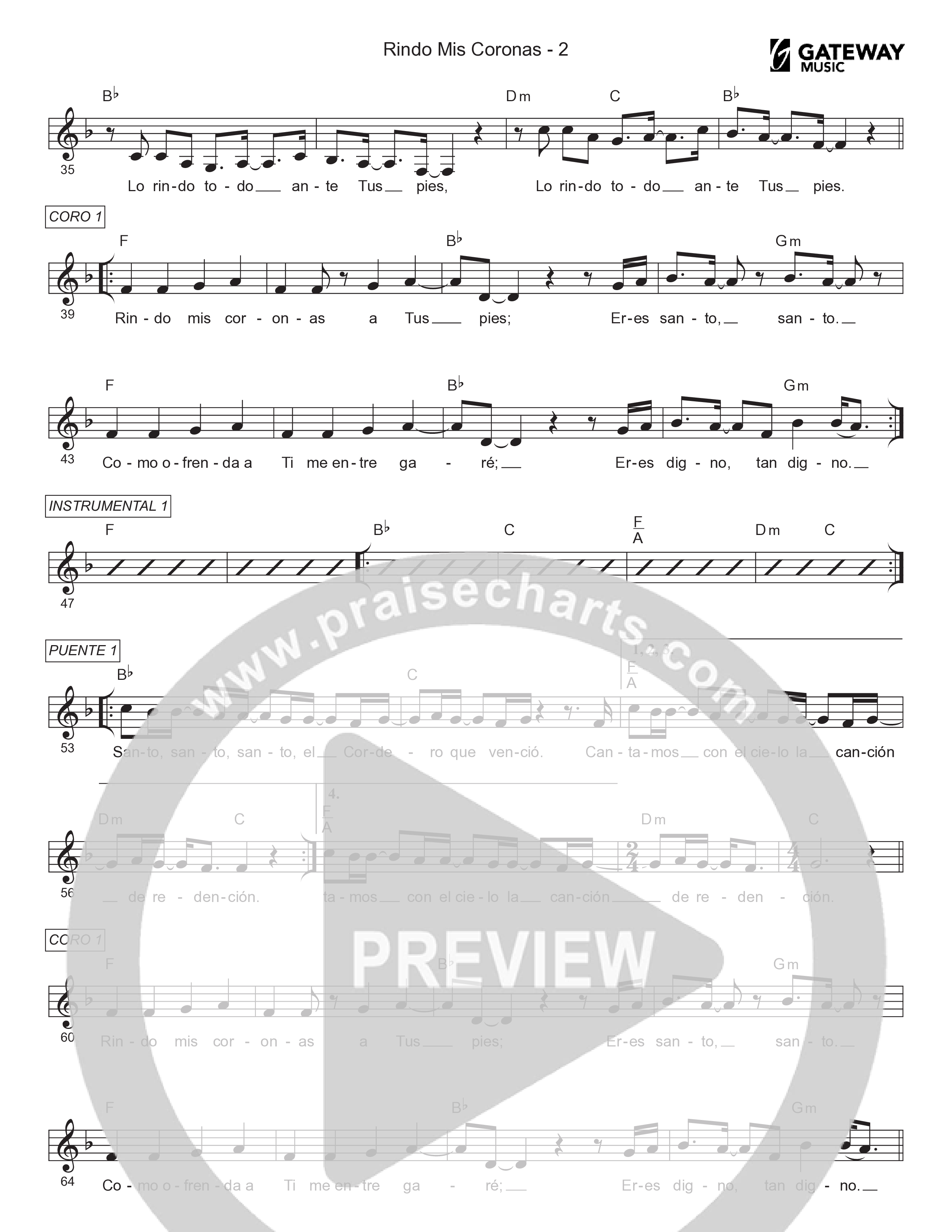 Rindo Mis Coronas Lead Sheet Melody (Gateway Worship Español / Christine D'Clario)