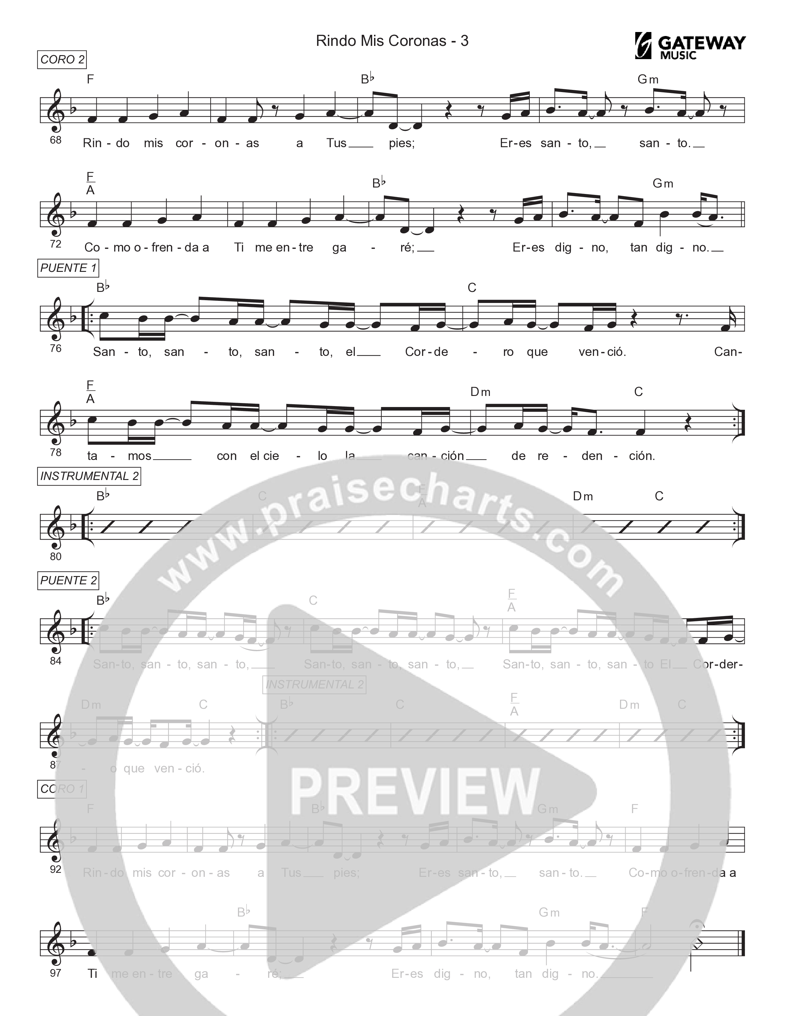 Rindo Mis Coronas Lead Sheet Melody (Gateway Worship Español / Christine D'Clario)