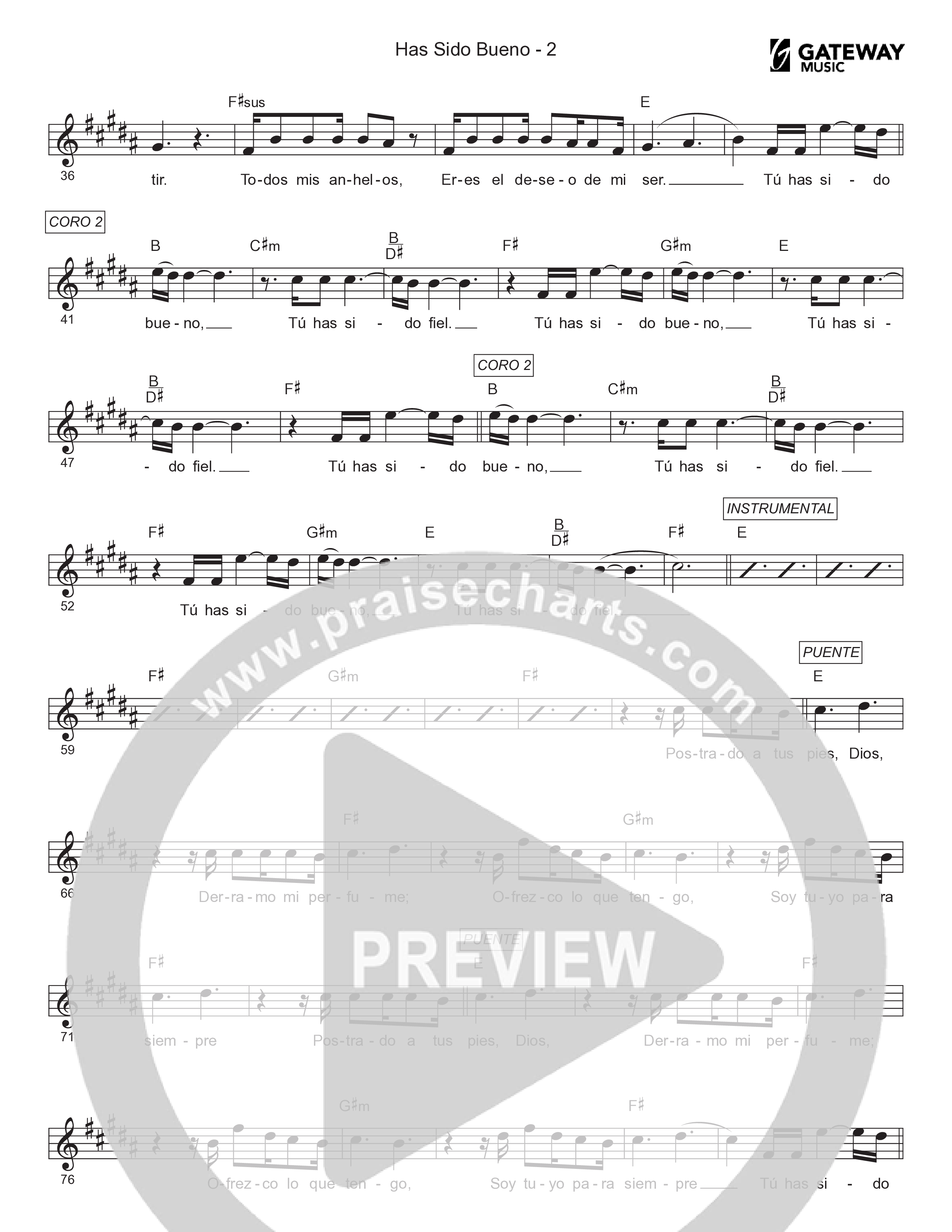 Has Sido Bueno Lead Sheet Melody (Gateway Worship Español / Armando Sanchez)