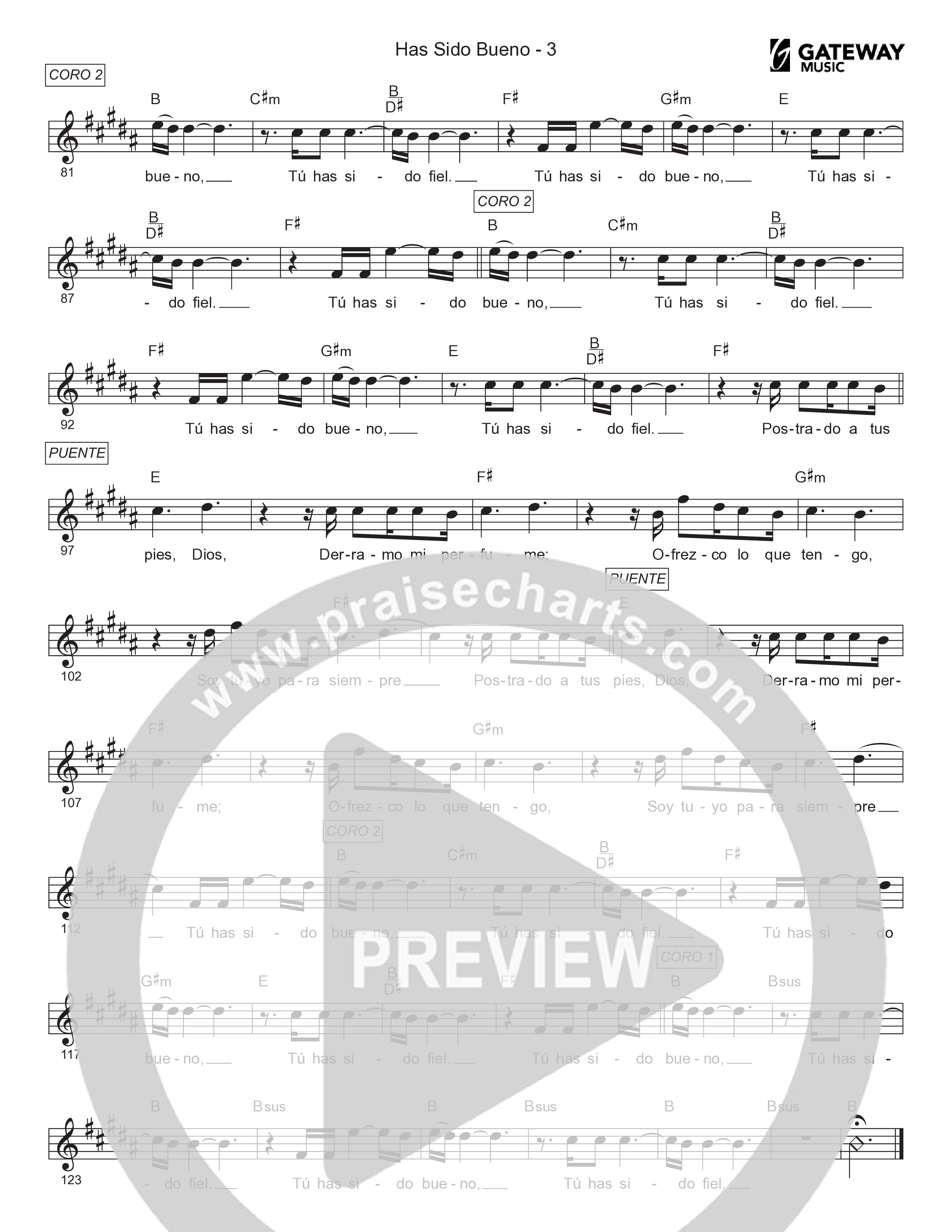 Has Sido Bueno Lead Sheet Melody (Gateway Worship Español / Armando Sanchez)