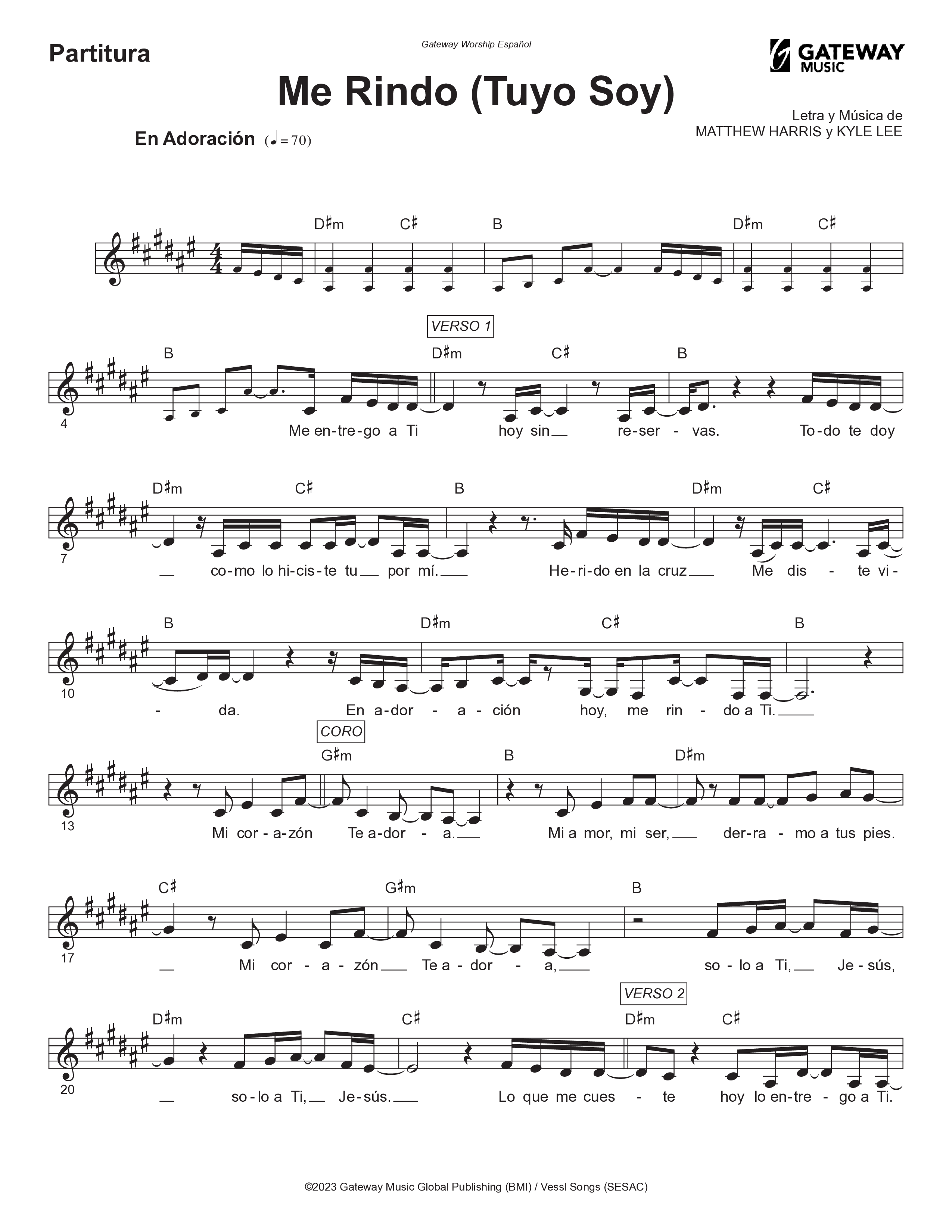 Me Rindo (Tuyo Soy) Lead Sheet Melody (Gateway Worship Español / Armando Sanchez)