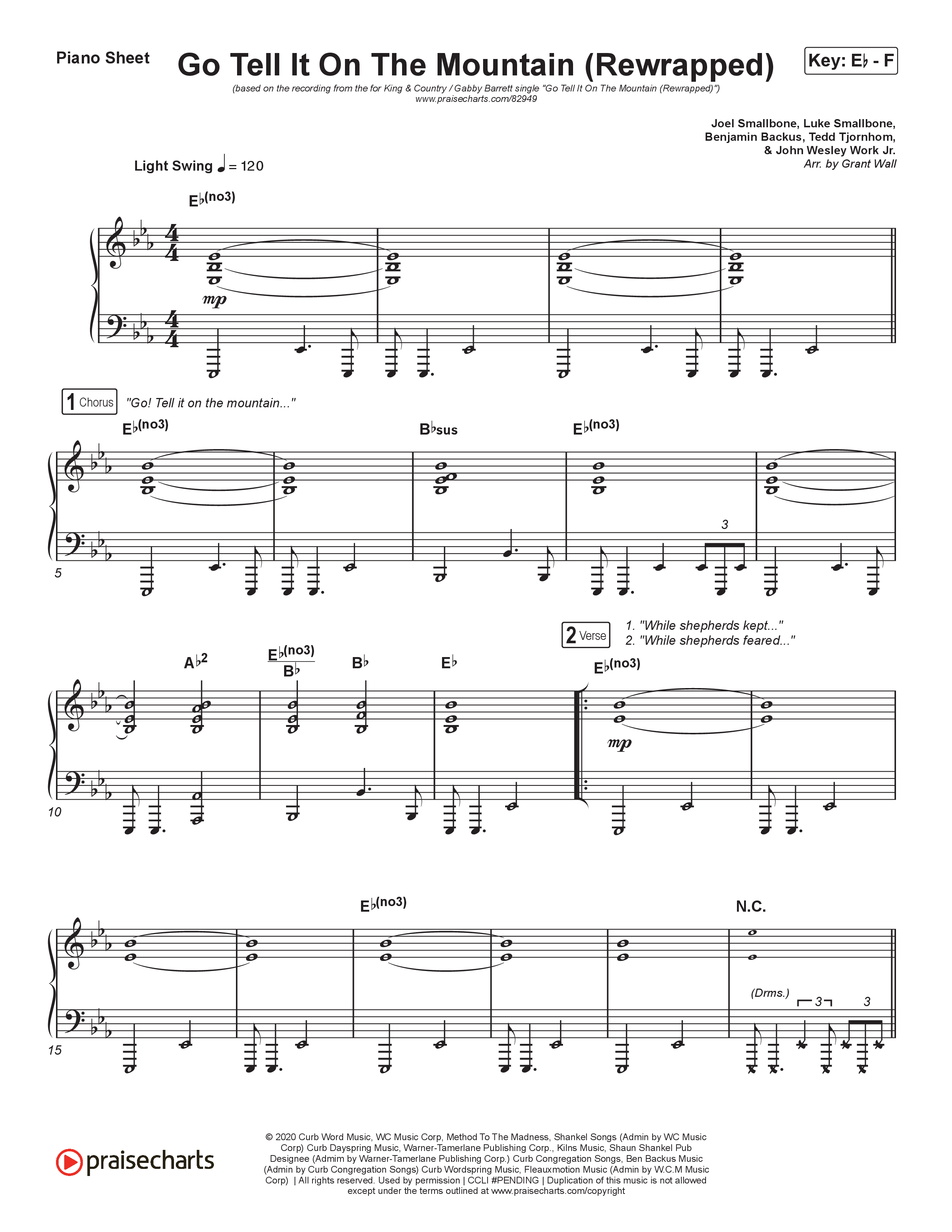 Go Tell It On The Mountain (Rewrapped) Piano Sheet (for KING & COUNTRY / Gabby Barrett)