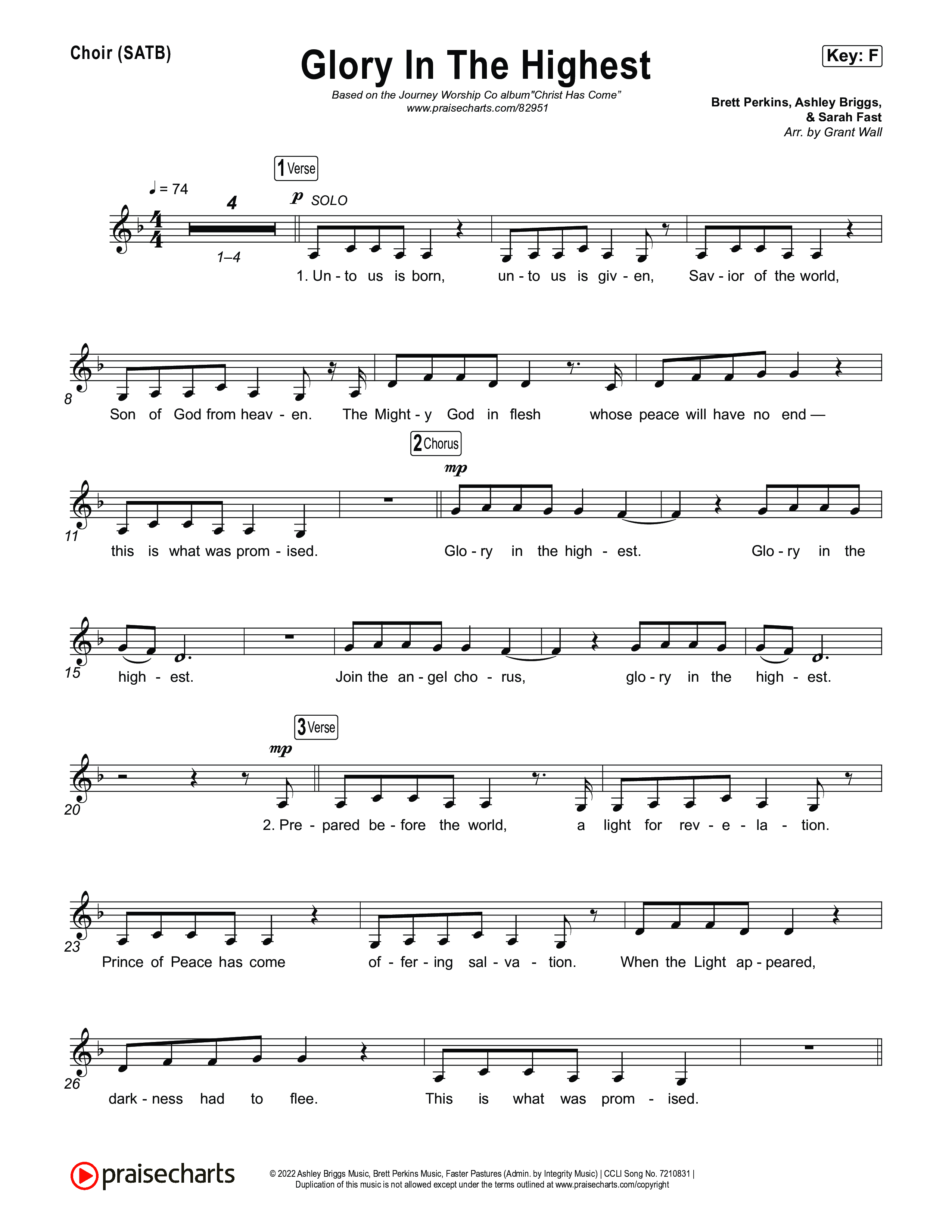 Glory In The Highest Choir Sheet (SATB) (Journey Worship Co)
