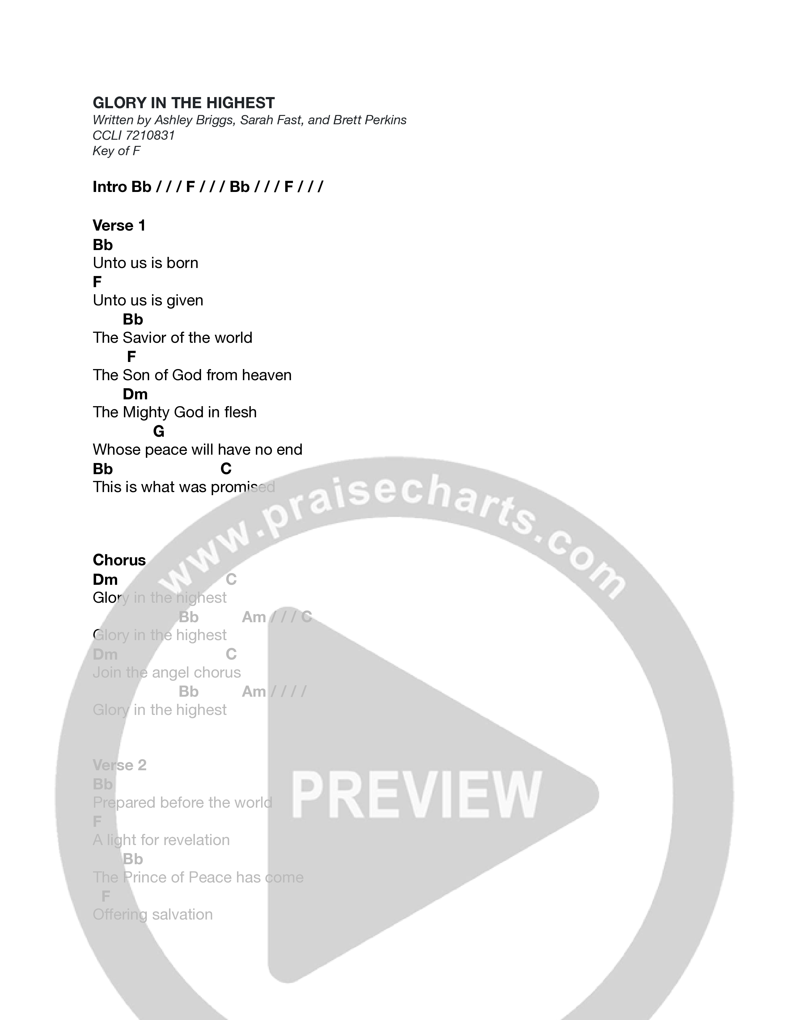 Glory In The Highest Chords PDF (Journey Worship Co) PraiseCharts