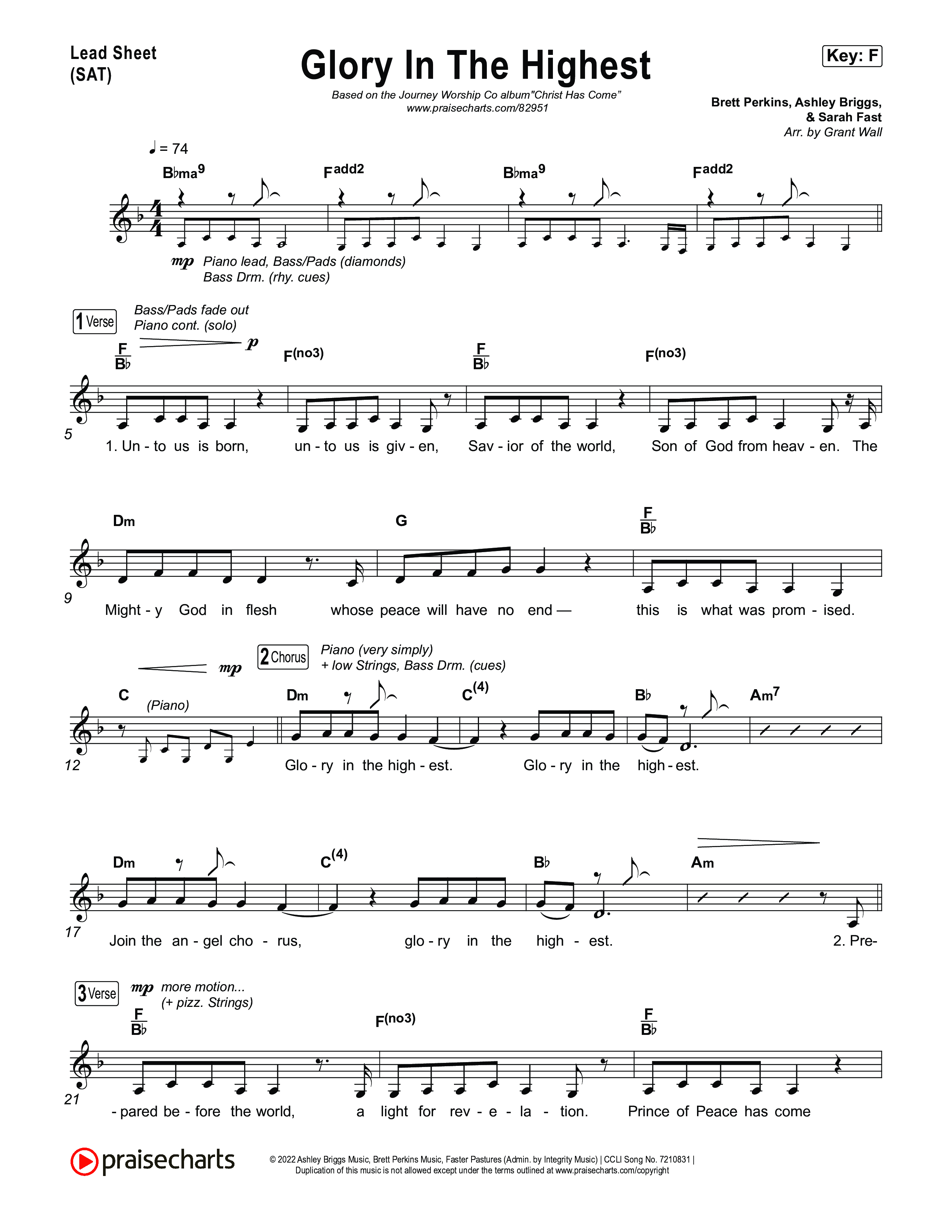 Glory In The Highest Lead Sheet (SAT) (Journey Worship Co)