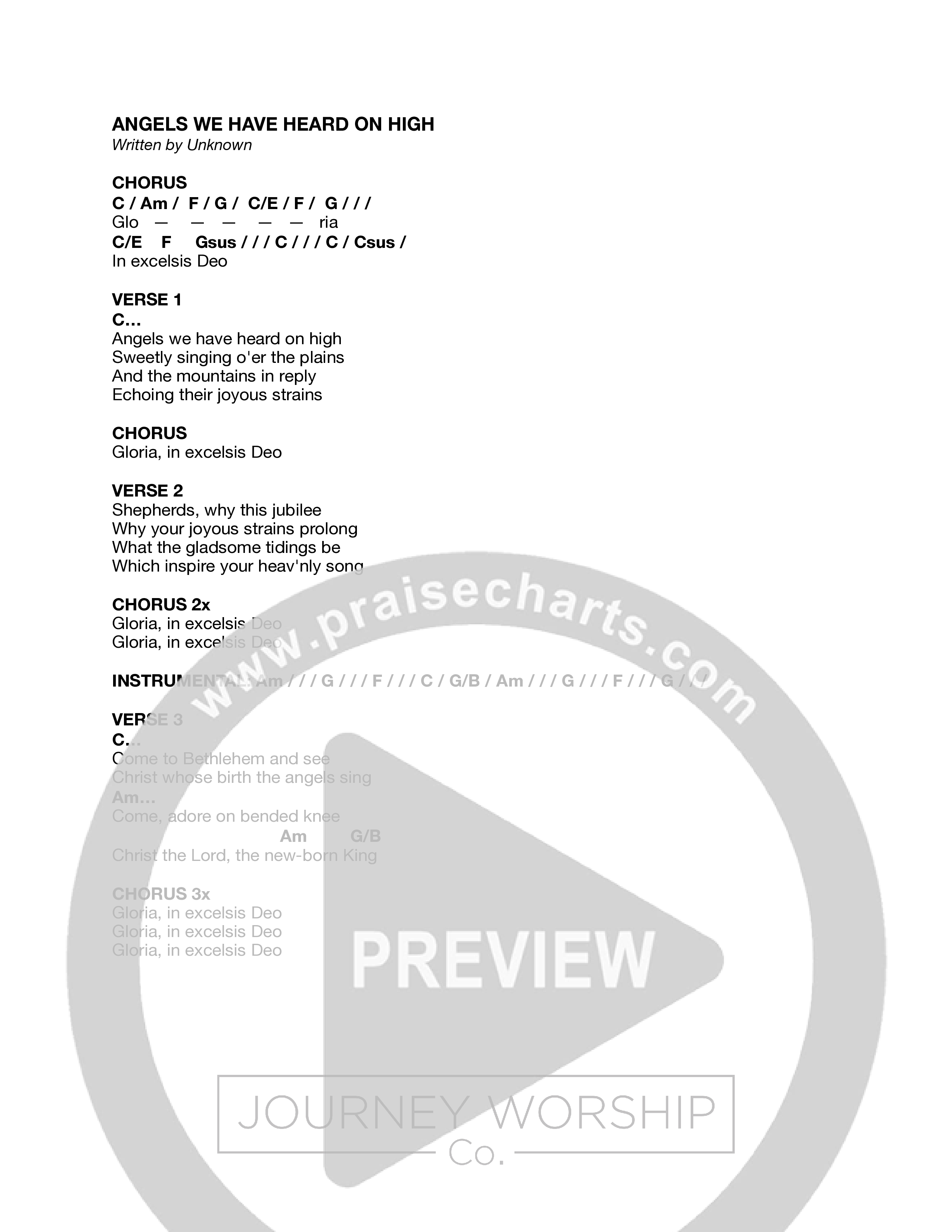 Angels We Have Heard On High Chord Chart (Journey Worship Co)