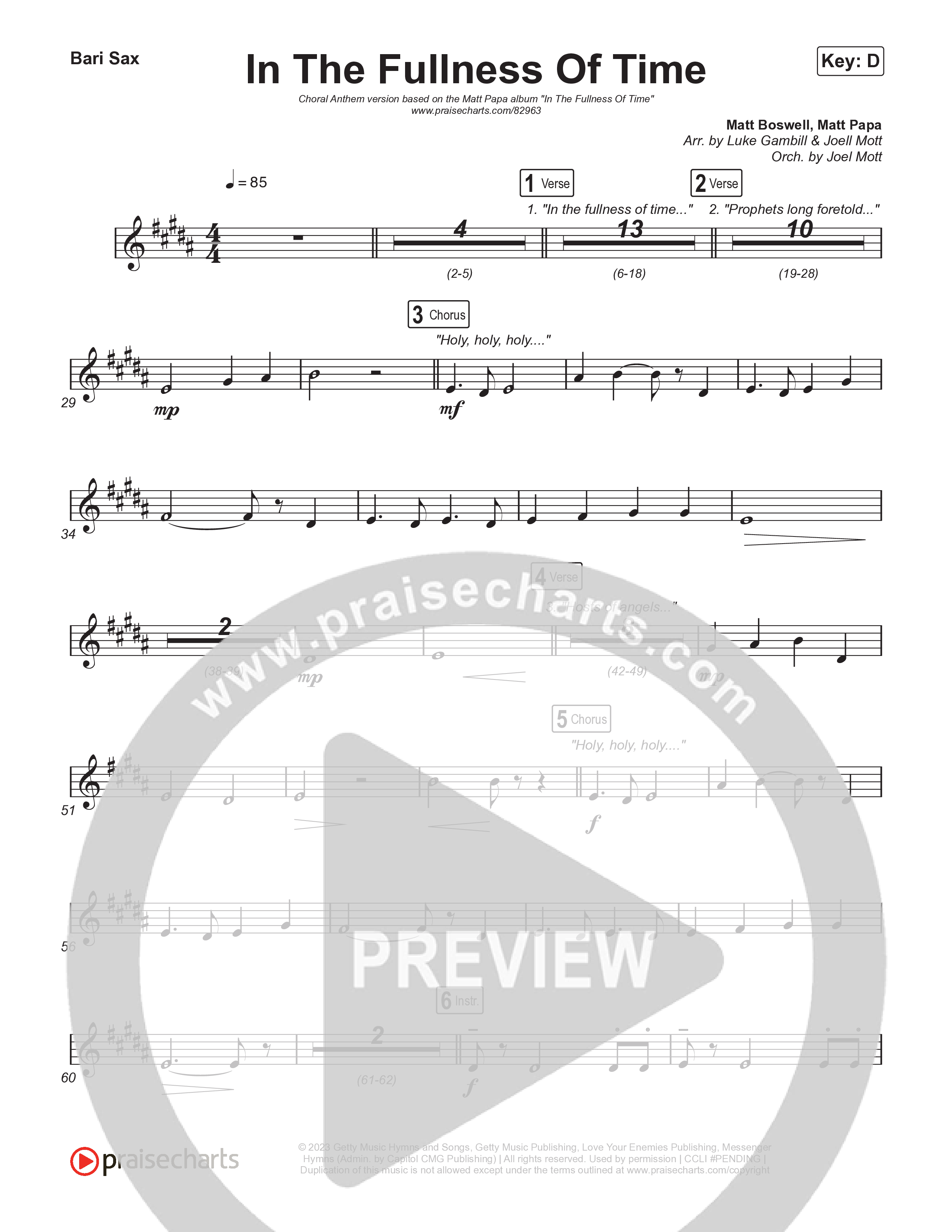 In The Fullness Of Time (Choral Anthem SATB) Bari Sax (Matt Papa / Matt Boswell / Arr. Luke Gambill)