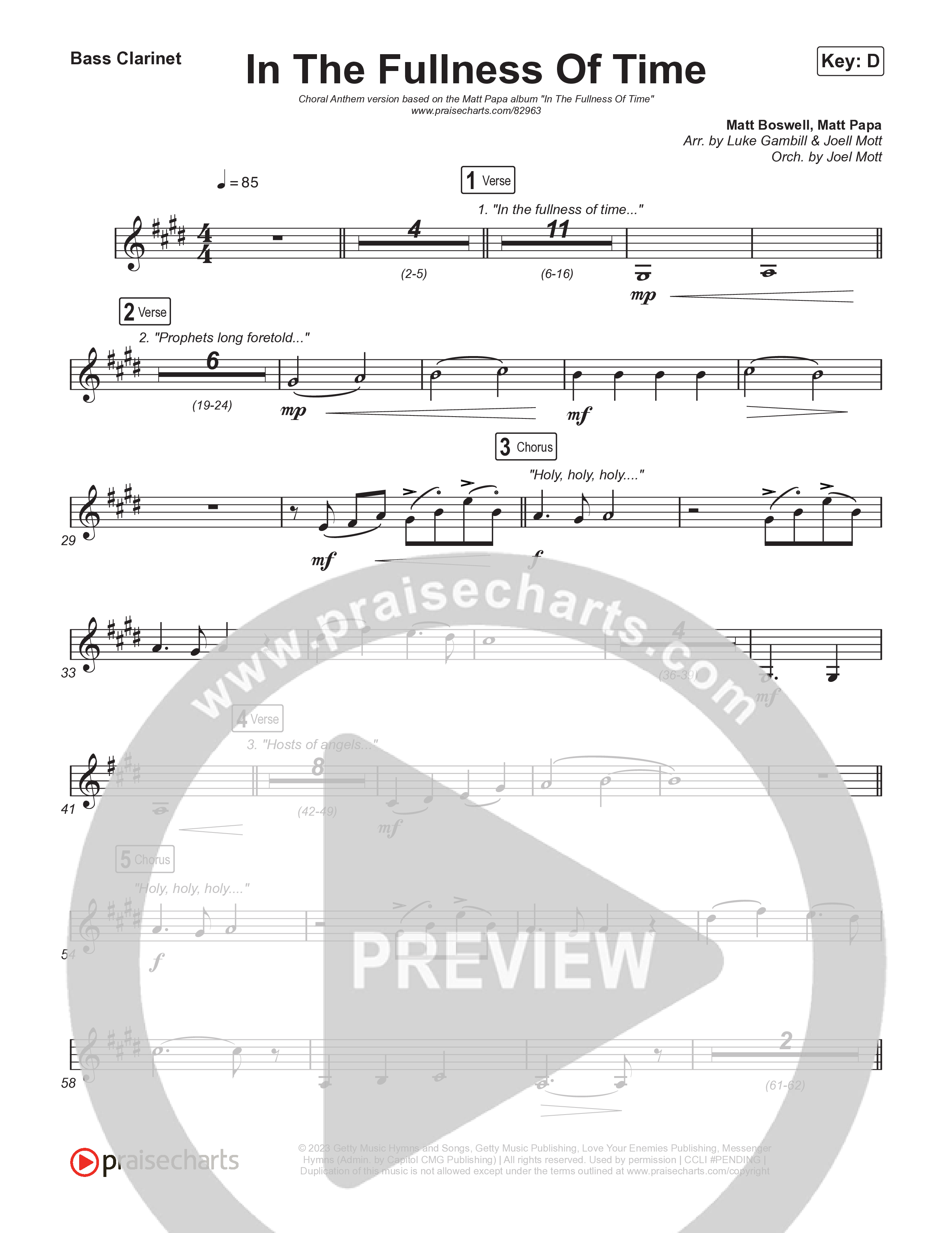In The Fullness Of Time (Choral Anthem SATB) Clarinet 1,2 (Matt Papa / Matt Boswell / Arr. Luke Gambill)