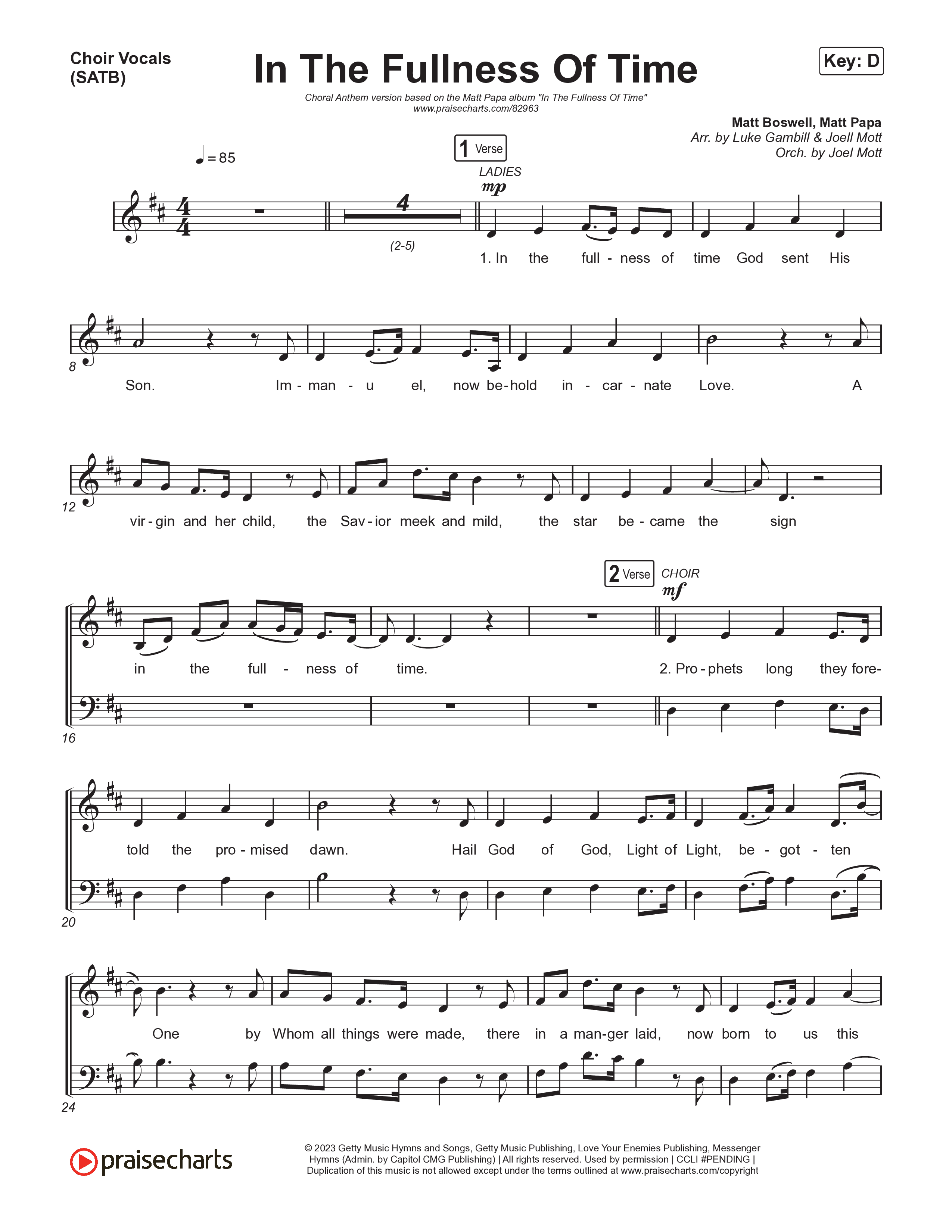 In The Fullness Of Time (Choral Anthem SATB) Choir Sheet (SATB) (Matt Papa / Matt Boswell / Arr. Luke Gambill)