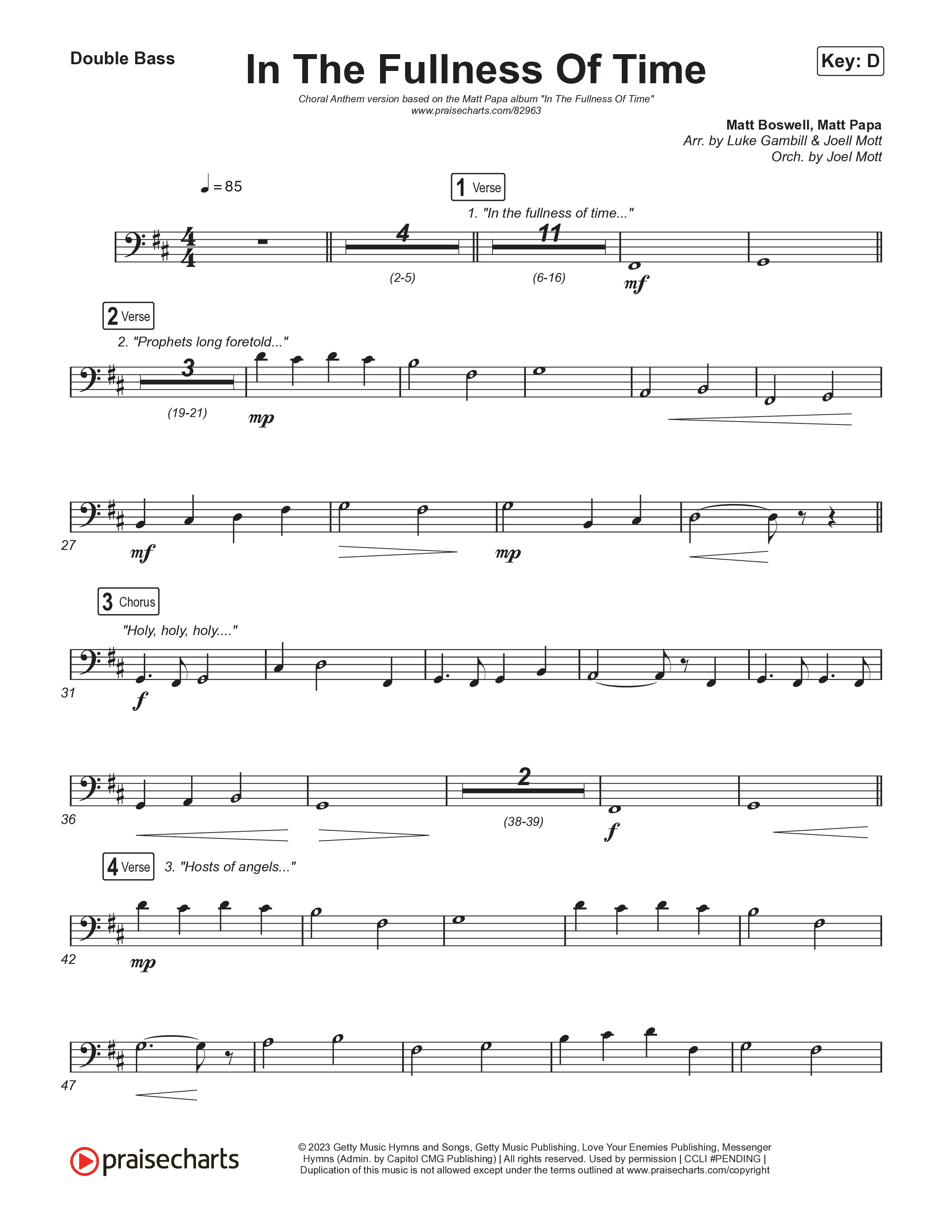 In The Fullness Of Time (Choral Anthem SATB) String Bass (Matt Papa / Matt Boswell / Arr. Luke Gambill)