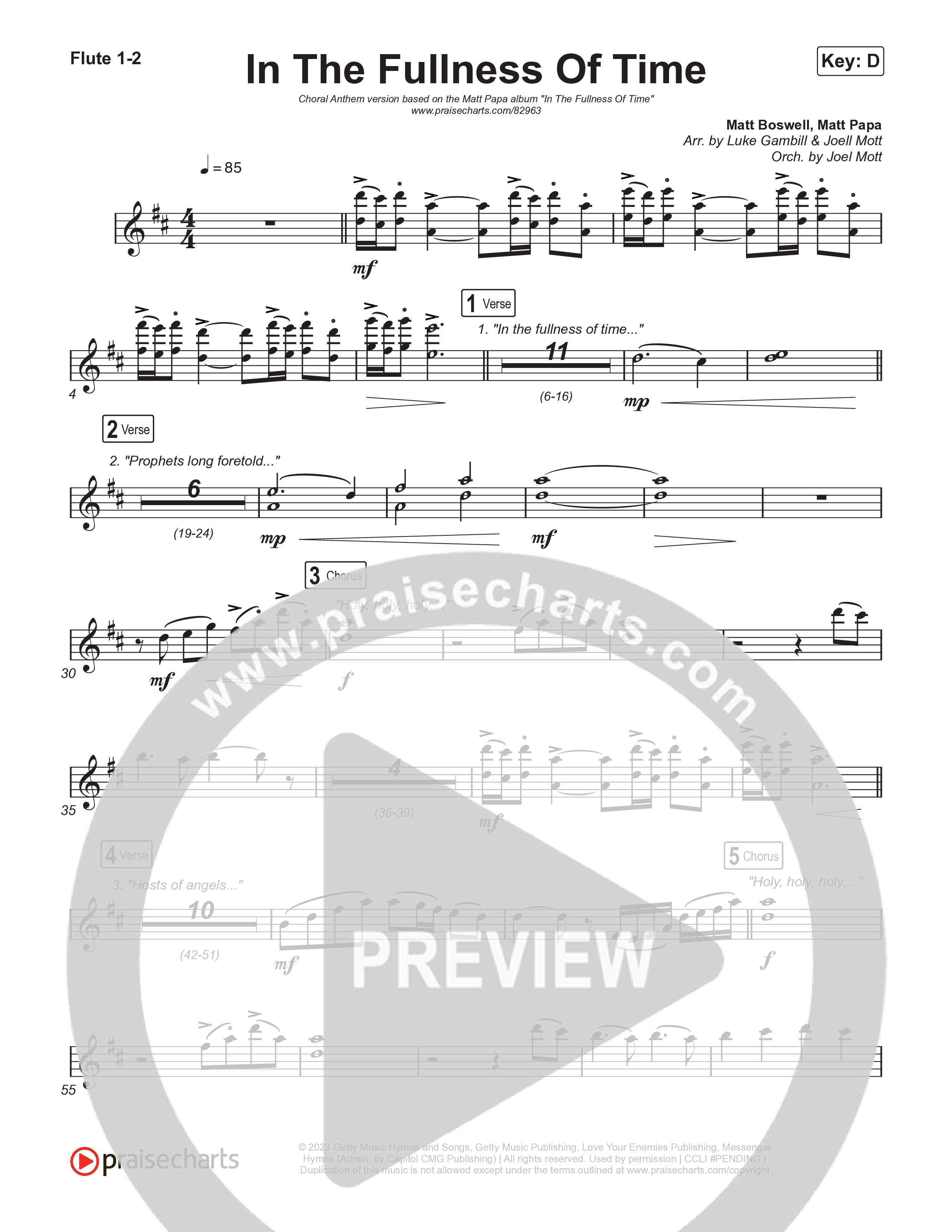 In The Fullness Of Time (Choral Anthem SATB) Wind Pack (Matt Papa / Matt Boswell / Arr. Luke Gambill)