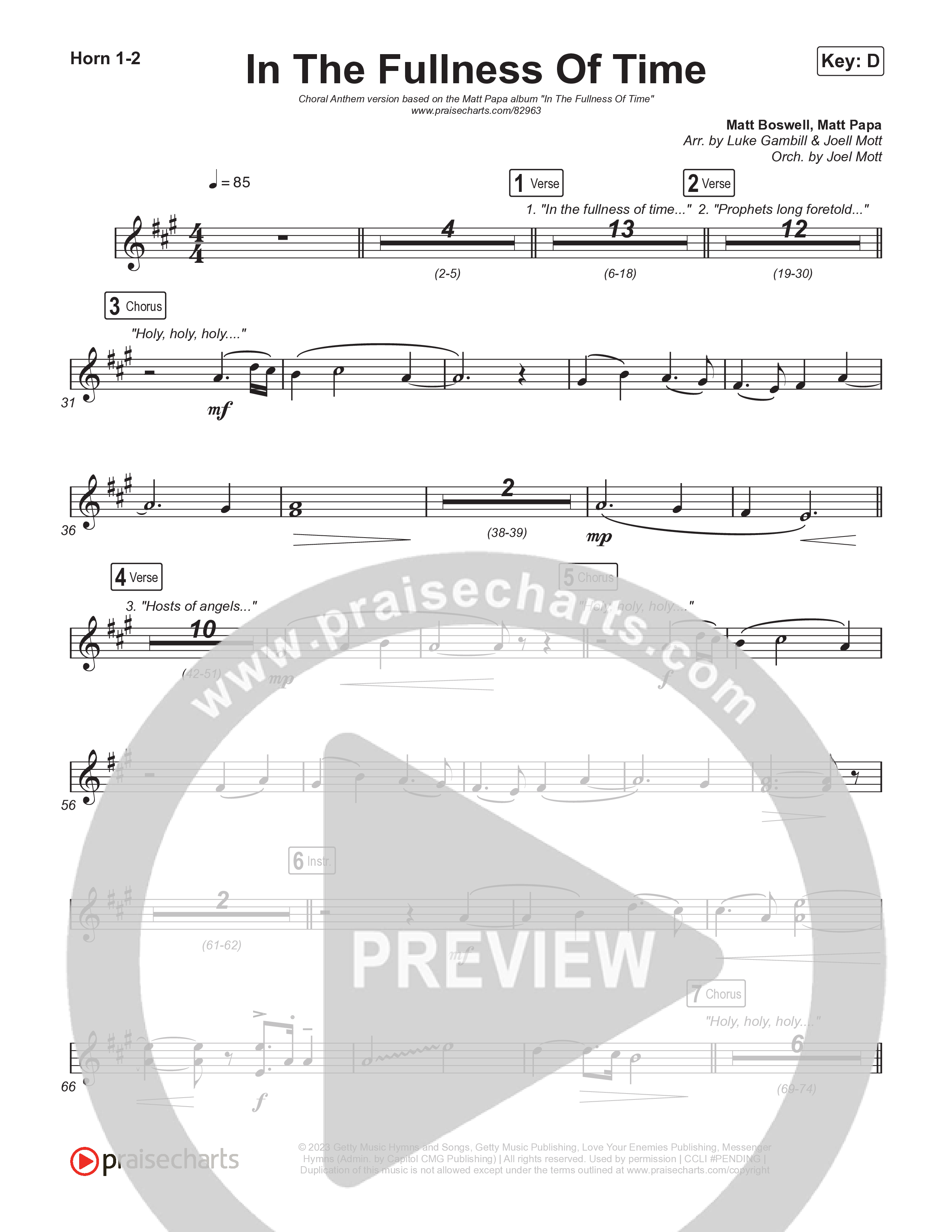 In The Fullness Of Time (Choral Anthem SATB) French Horn 1,2 (Matt Papa / Matt Boswell / Arr. Luke Gambill)