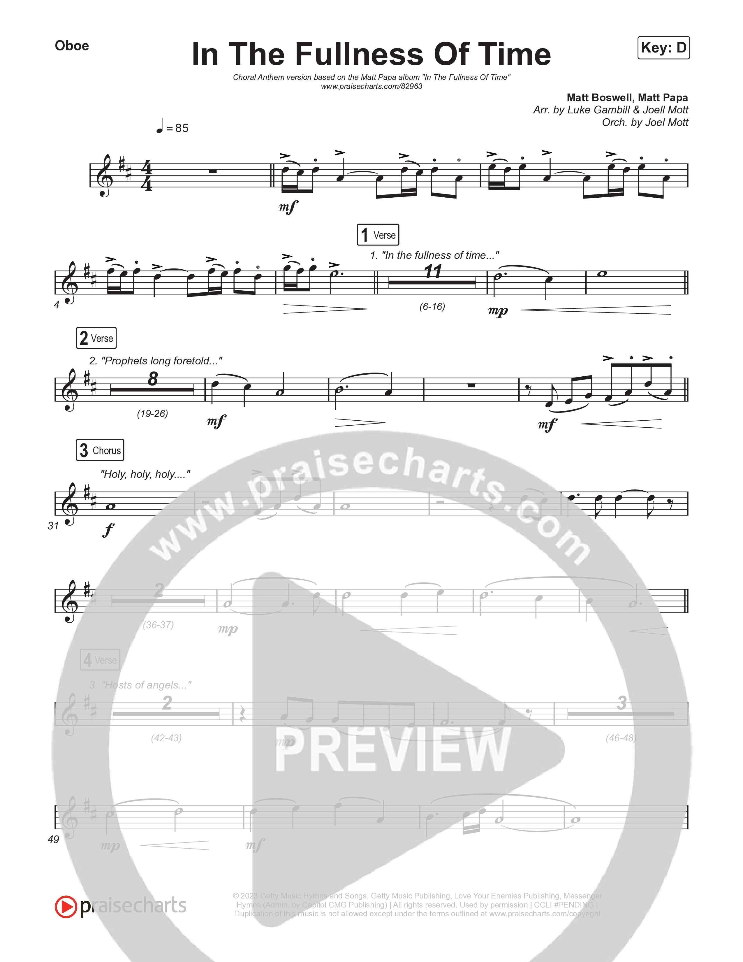 In The Fullness Of Time (Choral Anthem SATB) Oboe (Matt Papa / Matt Boswell / Arr. Luke Gambill)