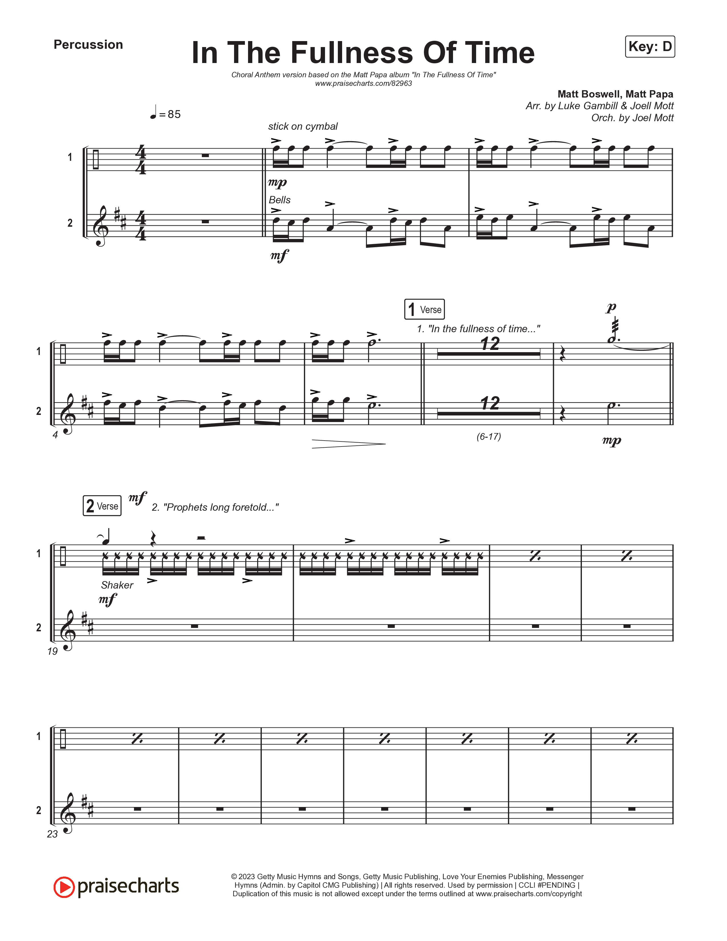 In The Fullness Of Time (Choral Anthem SATB) Percussion (Matt Papa / Matt Boswell / Arr. Luke Gambill)