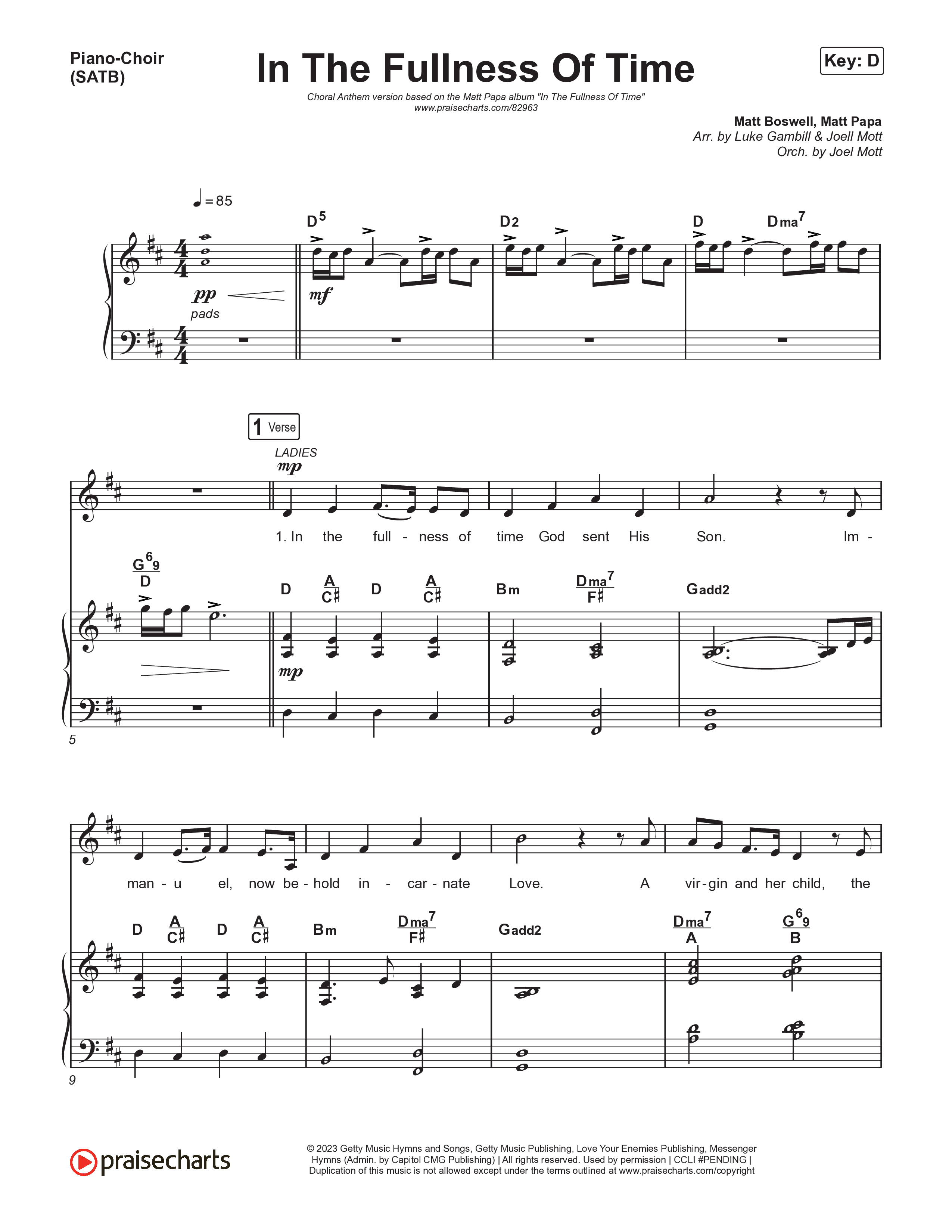 In The Fullness Of Time (Choral Anthem SATB) Piano/Vocal (SATB) (Matt Papa / Matt Boswell / Arr. Luke Gambill)