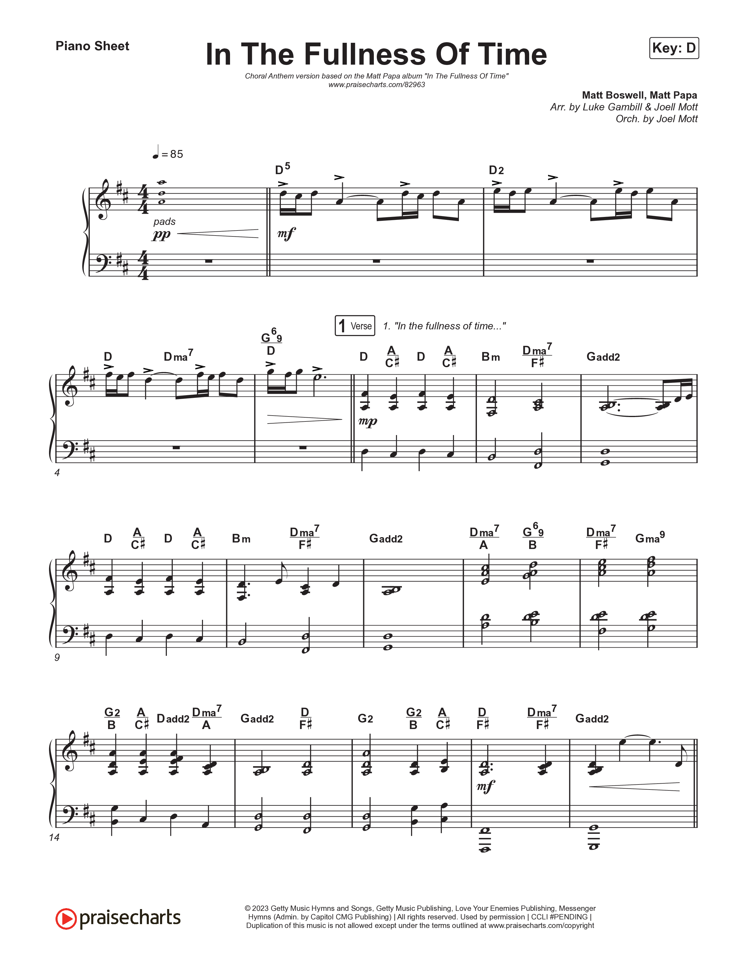 In The Fullness Of Time (Choral Anthem SATB) Piano Sheet (Matt Papa / Matt Boswell / Arr. Luke Gambill)