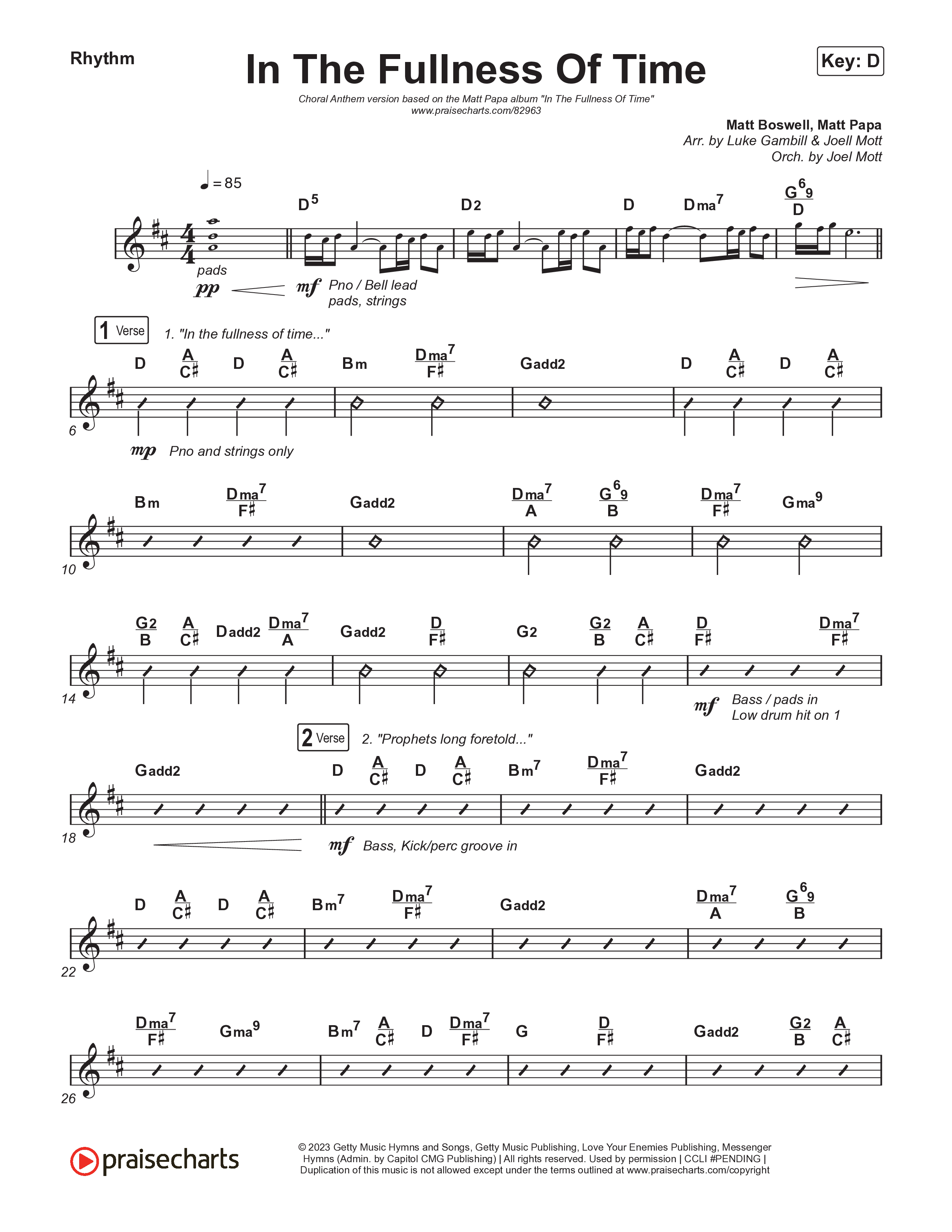 In The Fullness Of Time (Choral Anthem SATB) Rhythm Chart (Matt Papa / Matt Boswell / Arr. Luke Gambill)