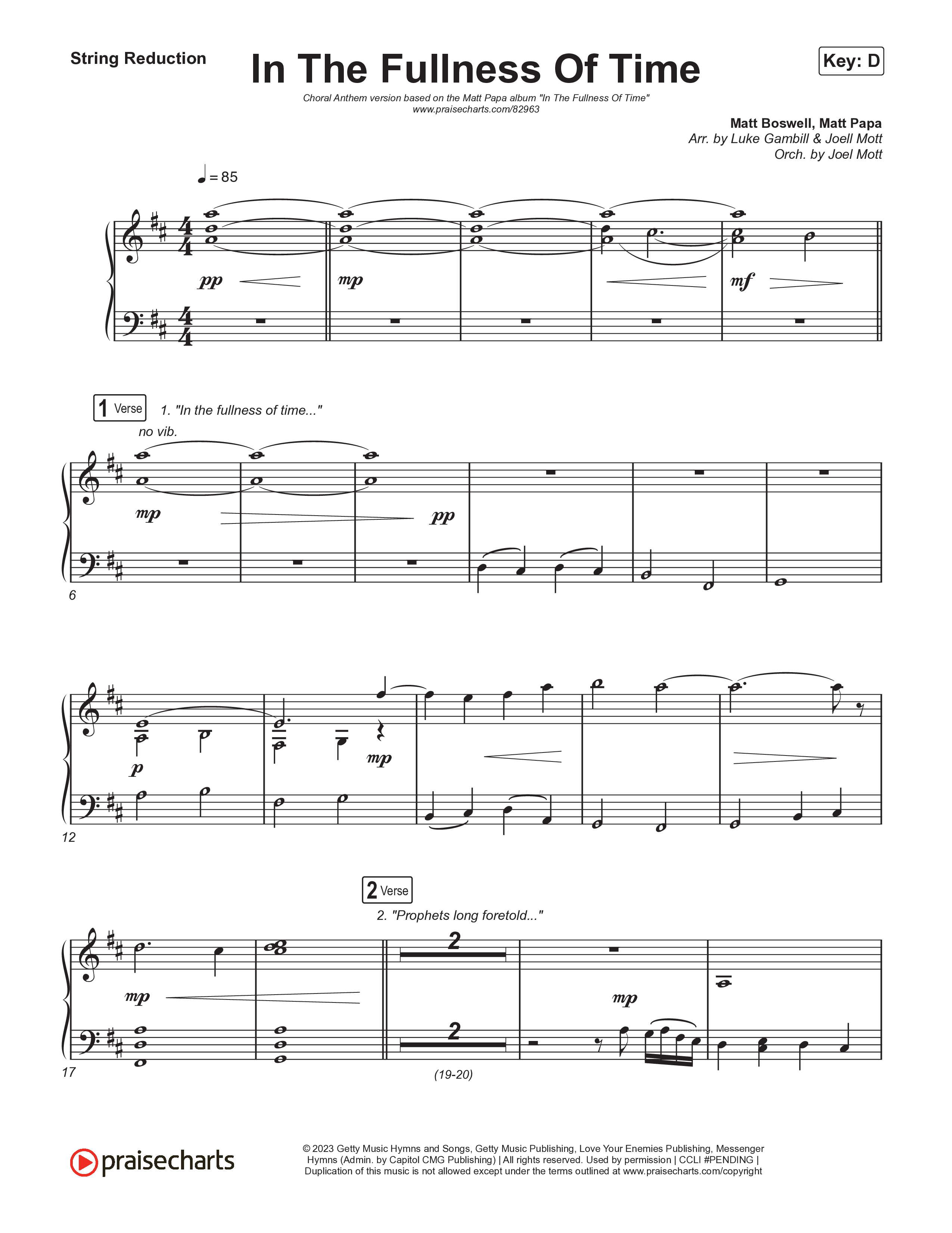 In The Fullness Of Time (Choral Anthem SATB) String Reduction (Matt Papa / Matt Boswell / Arr. Luke Gambill)