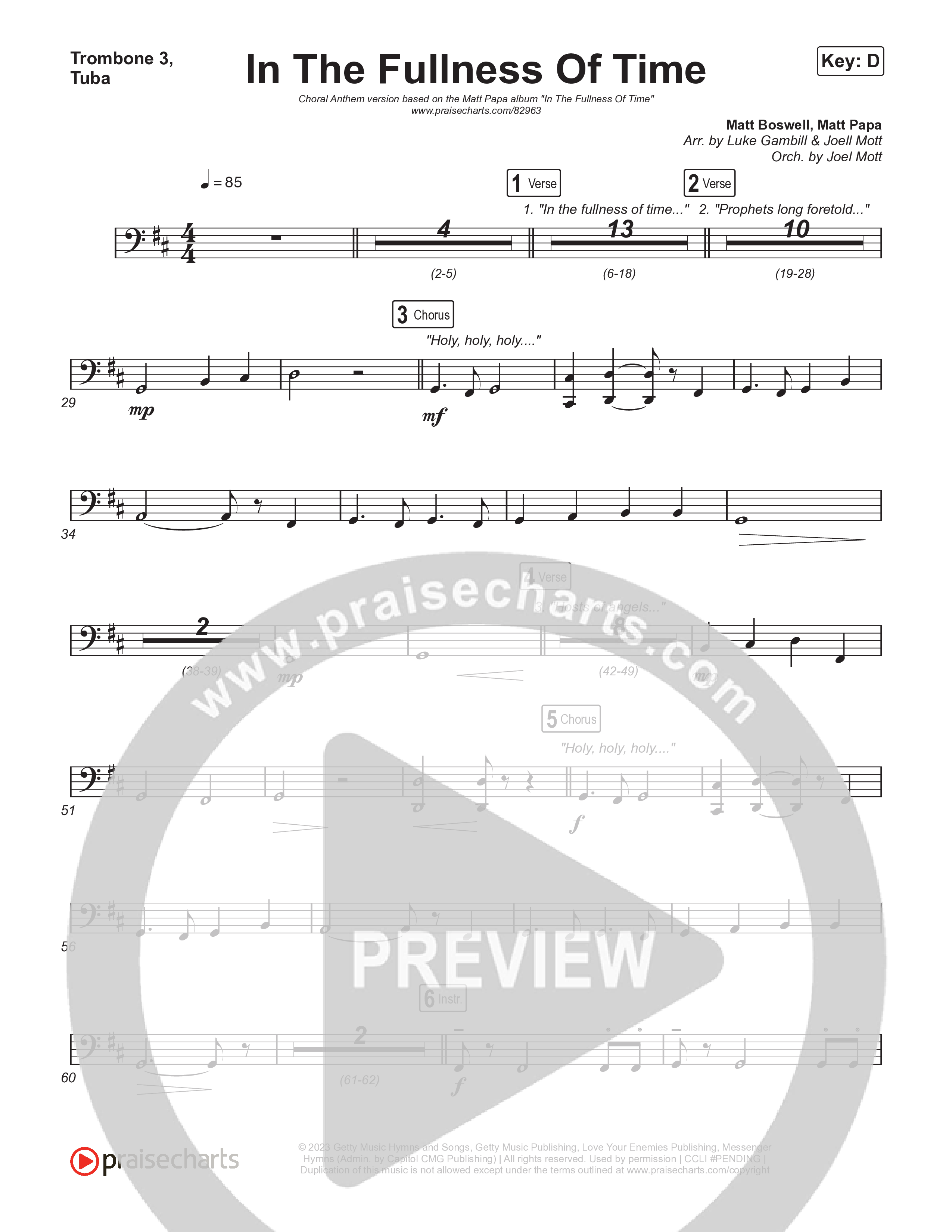 In The Fullness Of Time (Choral Anthem SATB) Trombone 1,2 (Matt Papa / Matt Boswell / Arr. Luke Gambill)