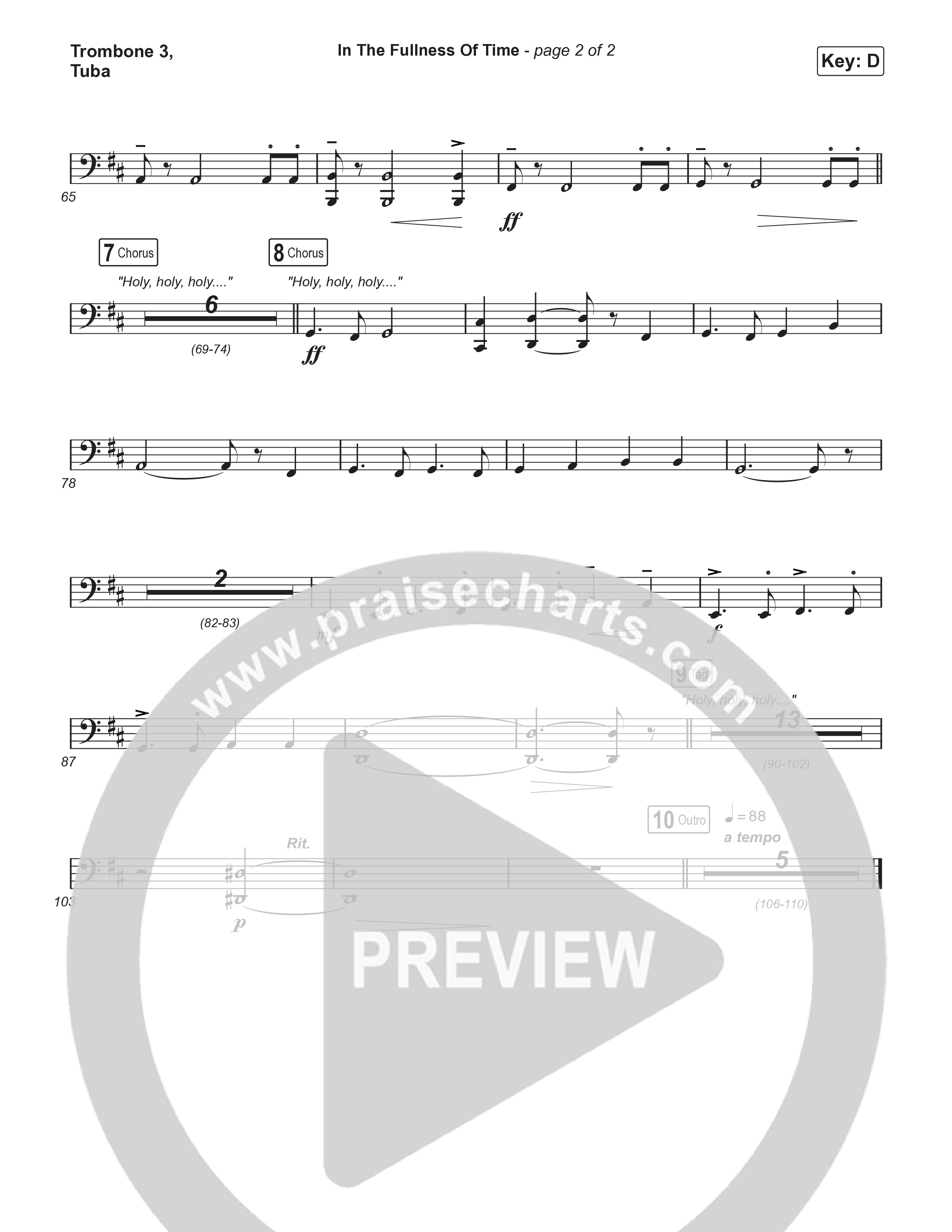 In The Fullness Of Time (Choral Anthem SATB) Trombone 3/Tuba (Matt Papa / Matt Boswell / Arr. Luke Gambill)