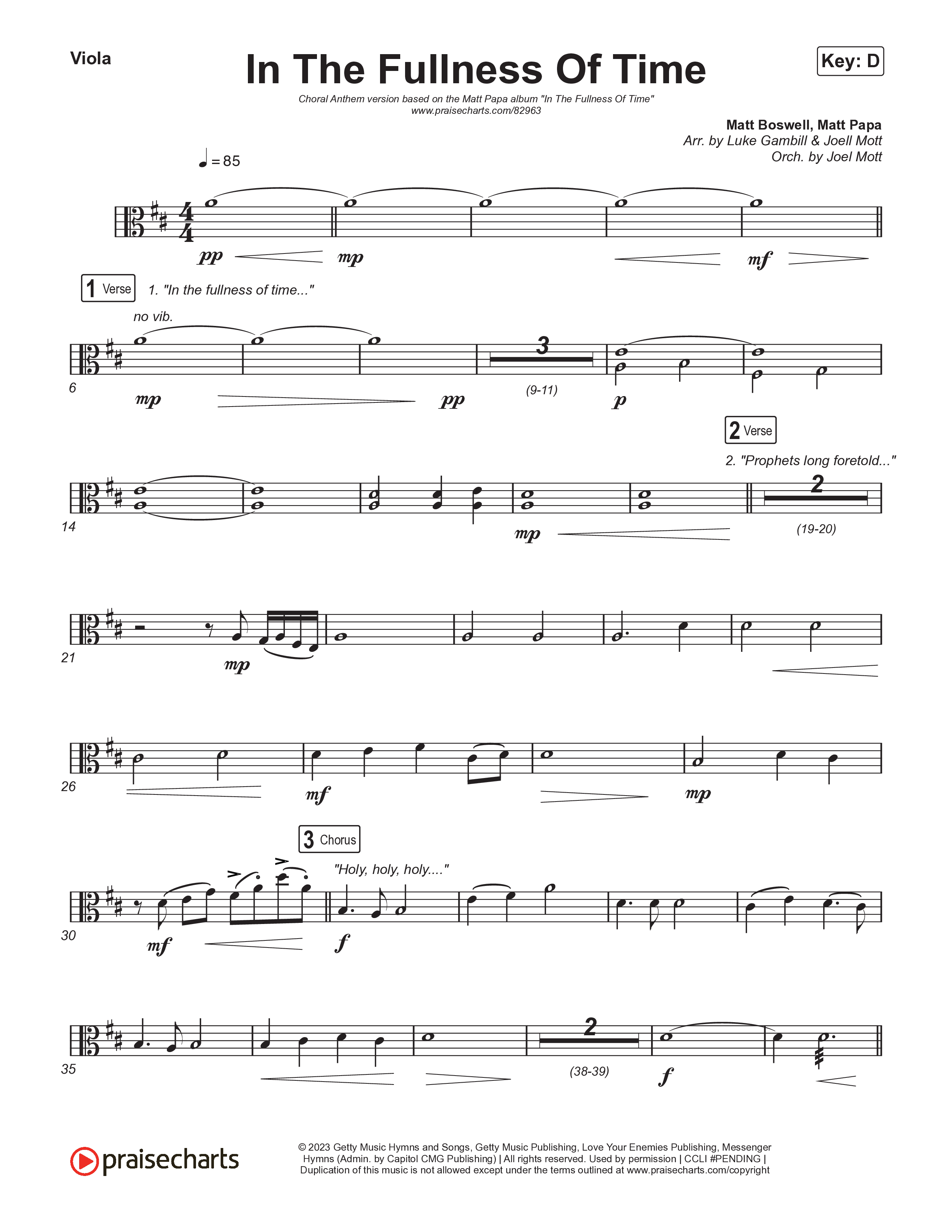 In The Fullness Of Time (Choral Anthem SATB) Viola (Matt Papa / Matt Boswell / Arr. Luke Gambill)