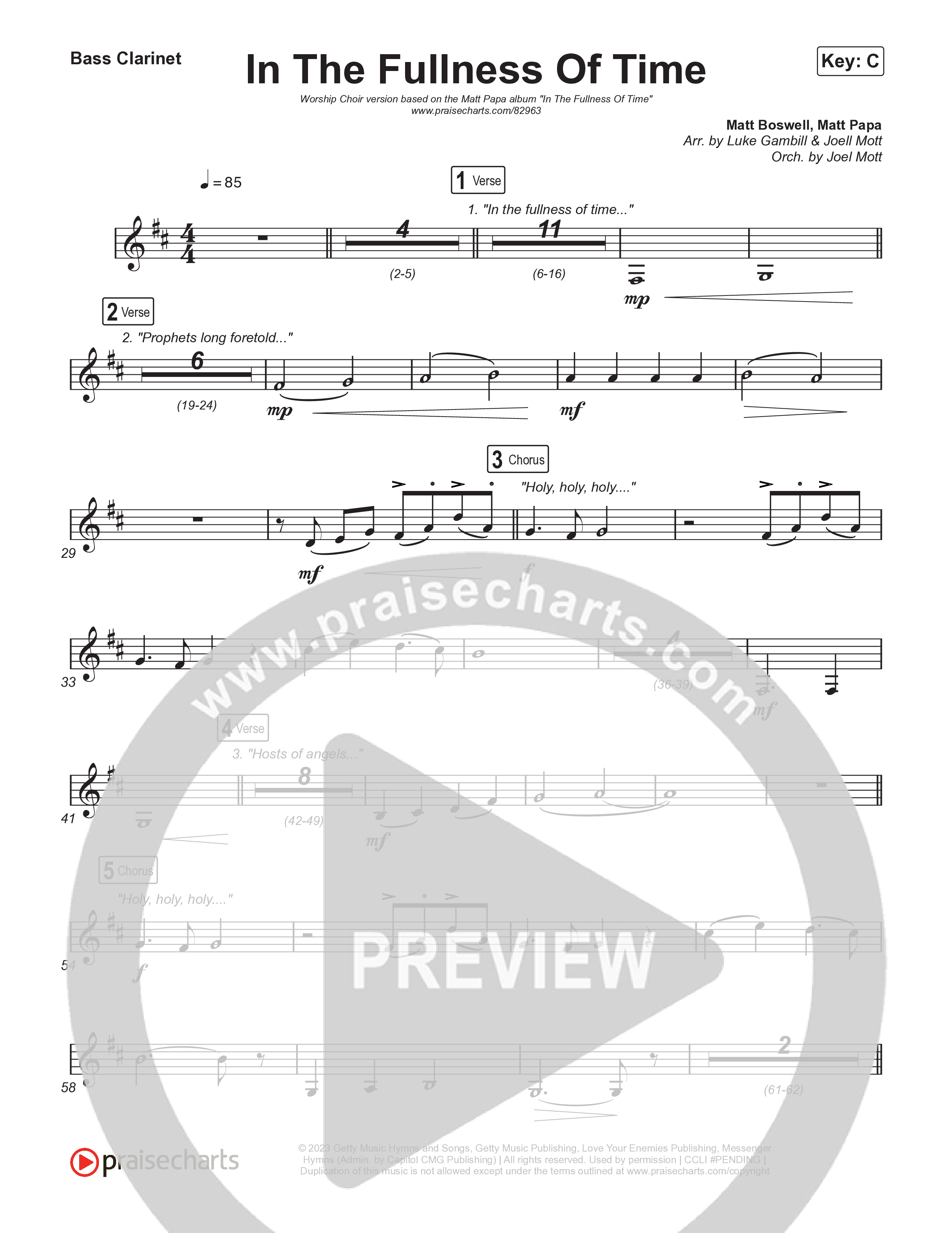 In The Fullness Of Time (Worship Choir/SAB) Bass Clarinet (Matt Papa / Matt Boswell / Arr. Luke Gambill)