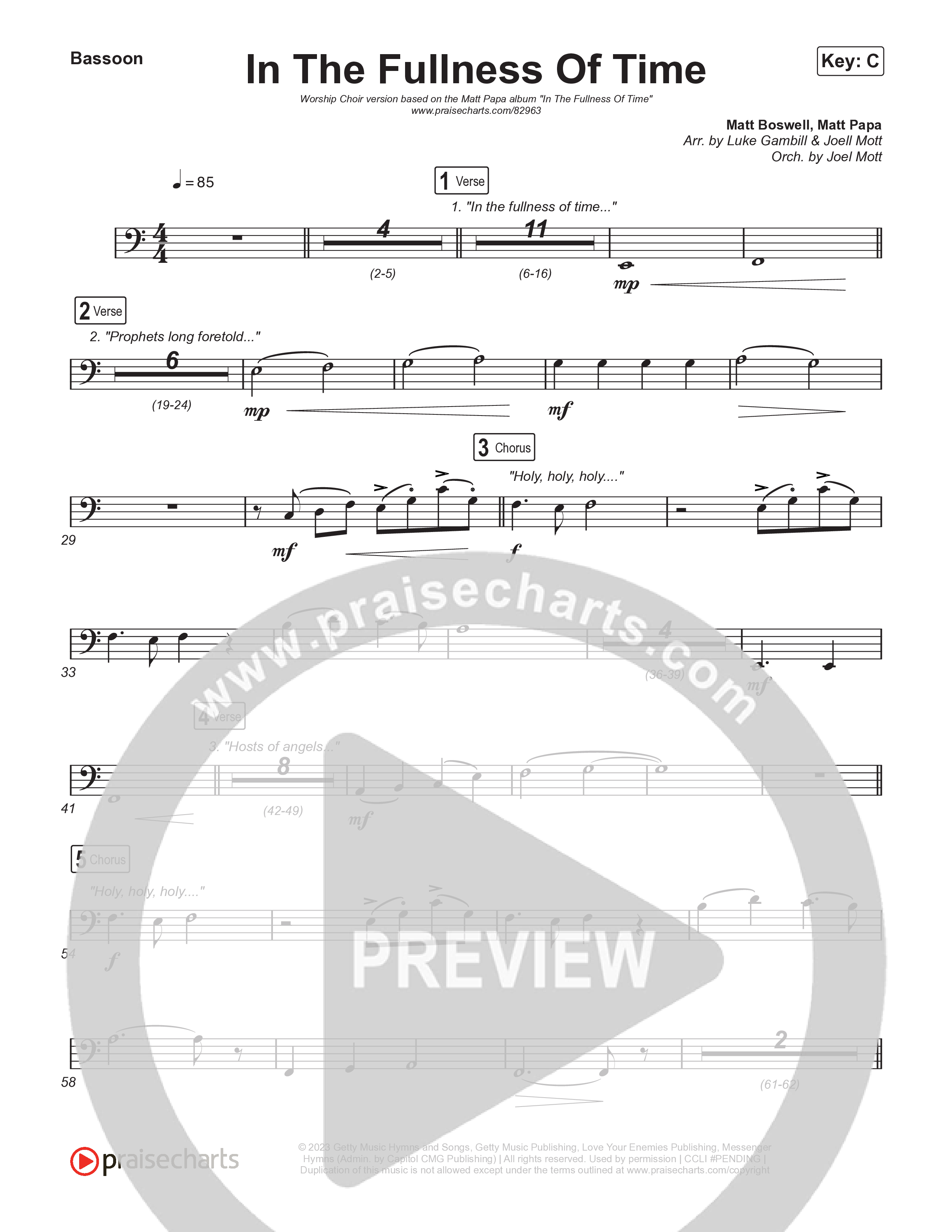 In The Fullness Of Time (Worship Choir/SAB) Bassoon (Matt Papa / Matt Boswell / Arr. Luke Gambill)