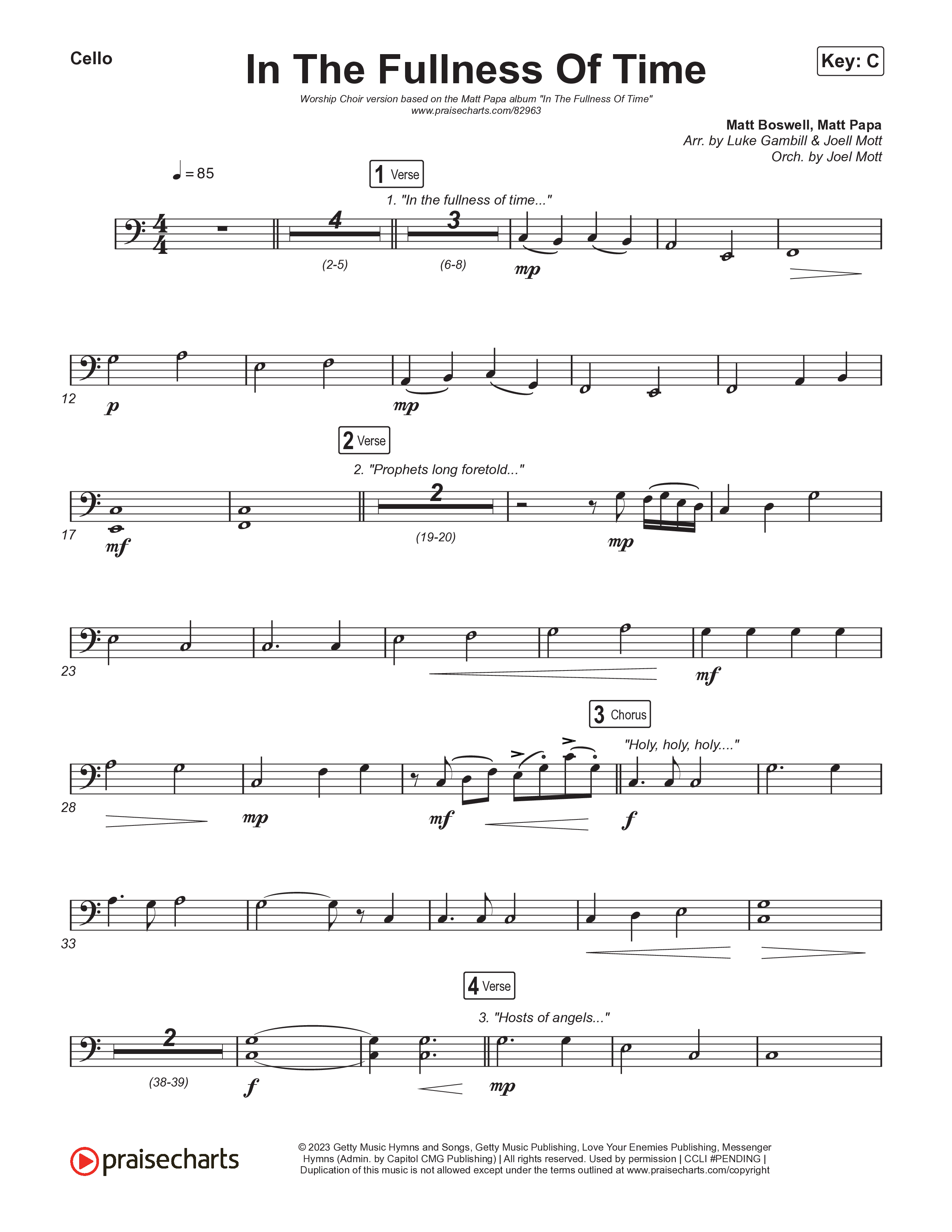 In The Fullness Of Time (Worship Choir/SAB) Cello (Matt Papa / Matt Boswell / Arr. Luke Gambill)