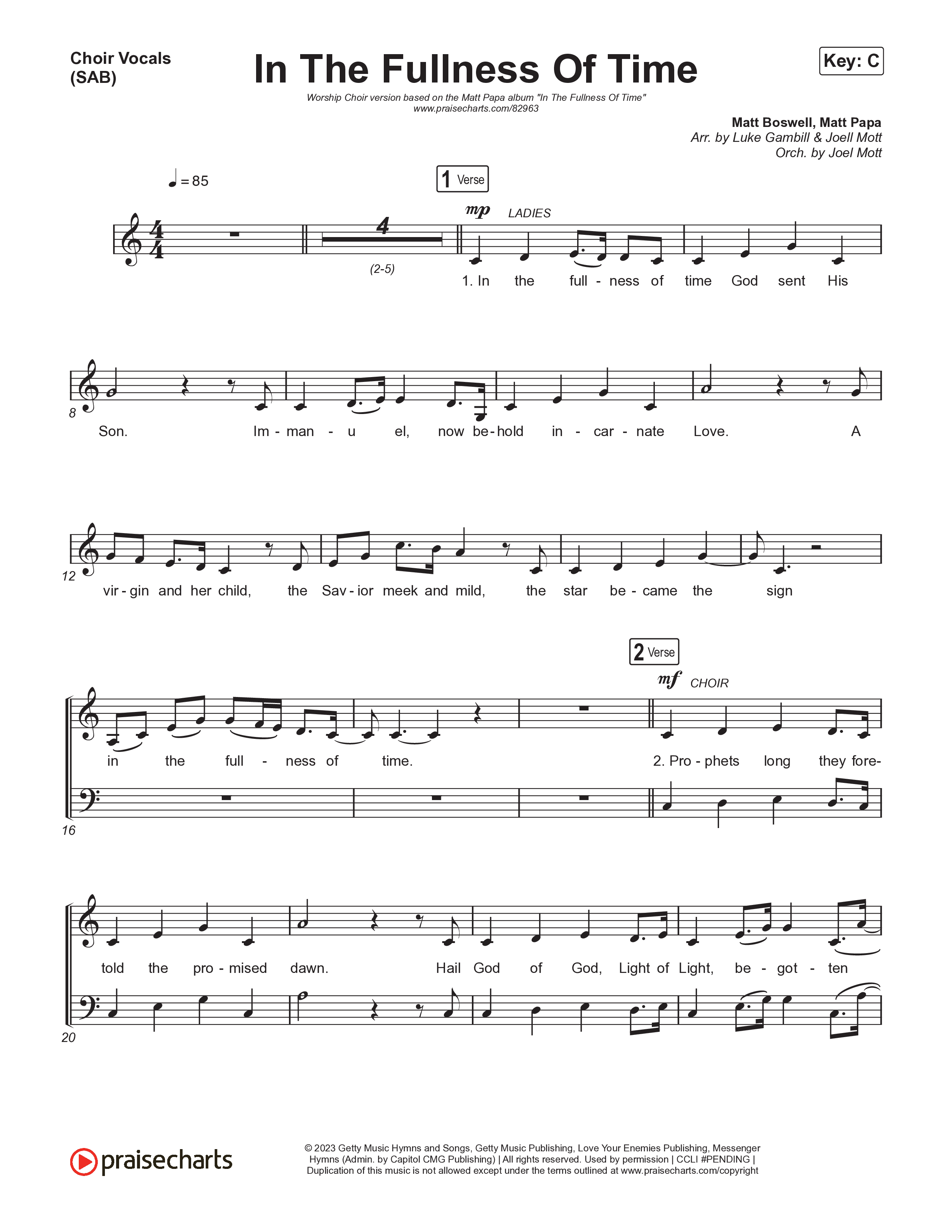 In The Fullness Of Time (Worship Choir/SAB) Choir Sheet (SAB) (Matt Papa / Matt Boswell / Arr. Luke Gambill)