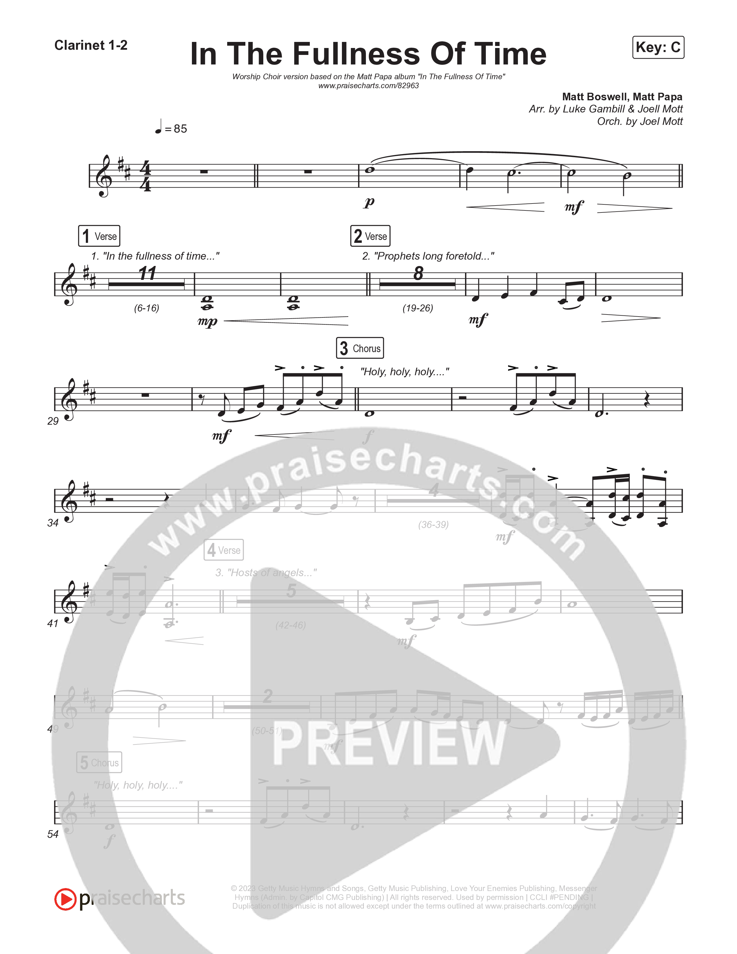 In The Fullness Of Time (Worship Choir/SAB) Clarinet 1/2 (Matt Papa / Matt Boswell / Arr. Luke Gambill)