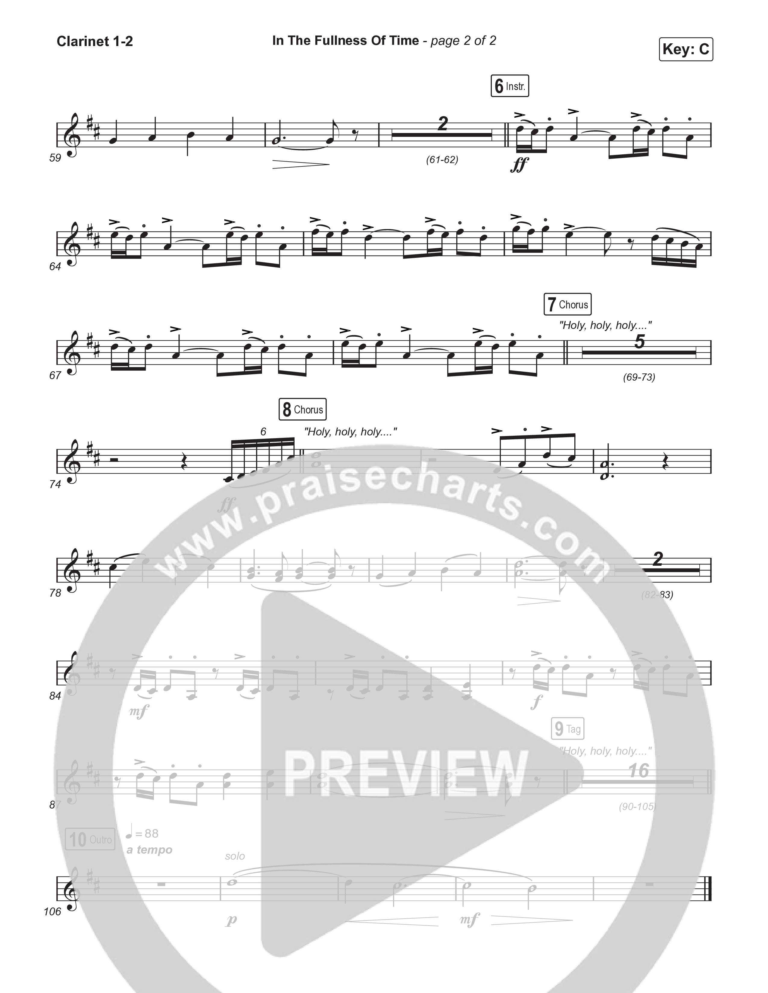 In The Fullness Of Time (Worship Choir/SAB) Clarinet 1/2 (Matt Papa / Matt Boswell / Arr. Luke Gambill)