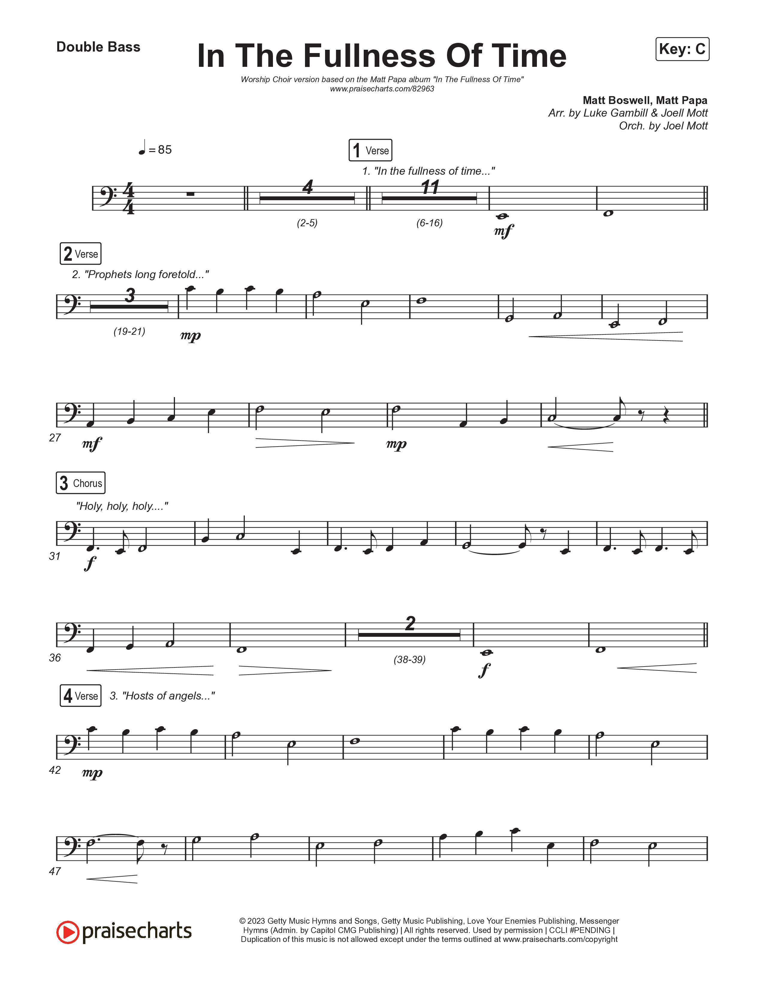 In The Fullness Of Time (Worship Choir/SAB) Double Bass (Matt Papa / Matt Boswell / Arr. Luke Gambill)