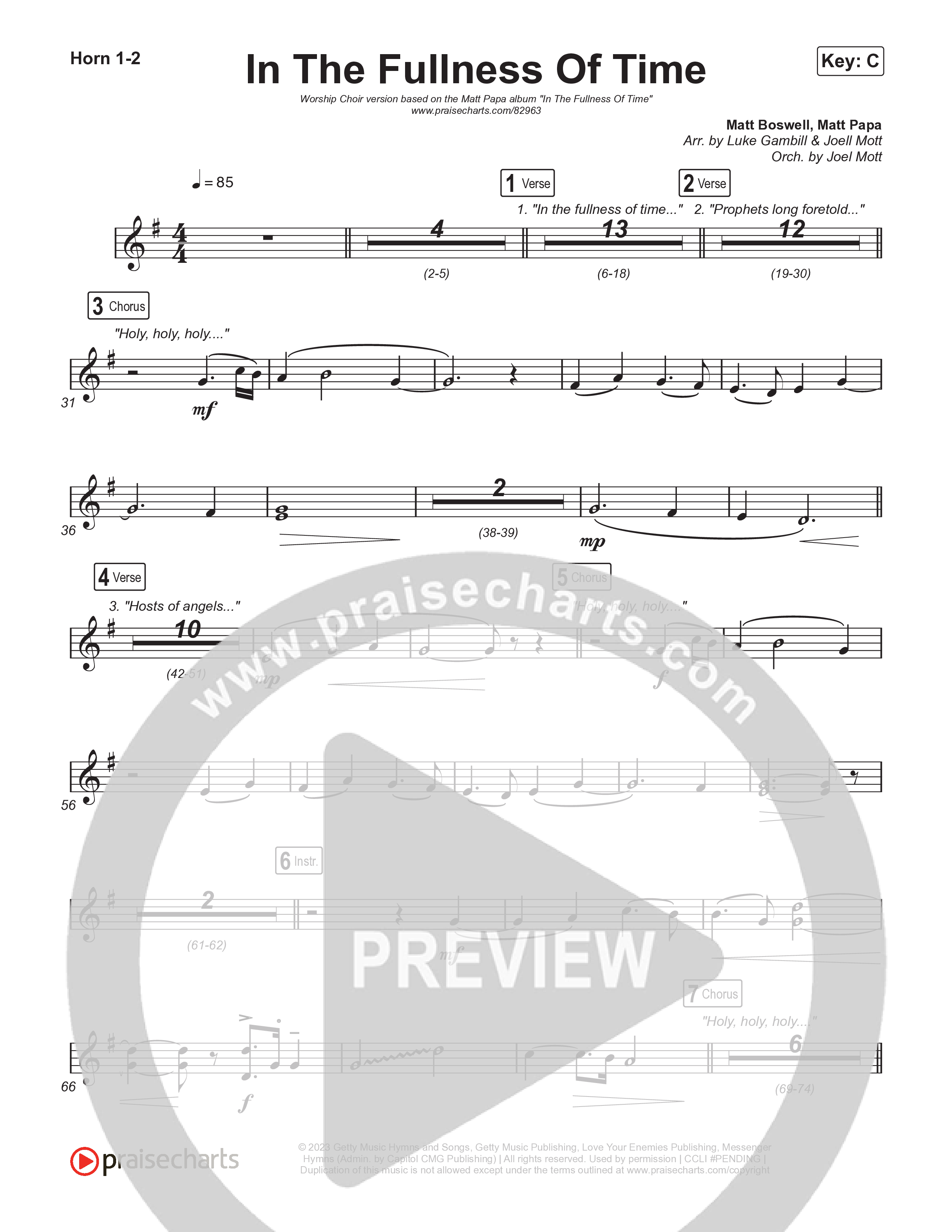 In The Fullness Of Time (Worship Choir/SAB) French Horn 1/2 (Matt Papa / Matt Boswell / Arr. Luke Gambill)