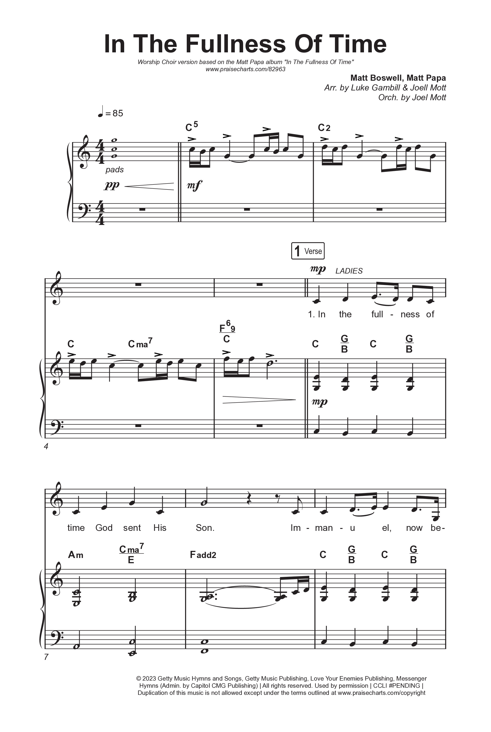 In The Fullness Of Time (Worship Choir/SAB) Octavo (SAB & Pno) (Matt Papa / Matt Boswell / Arr. Luke Gambill)