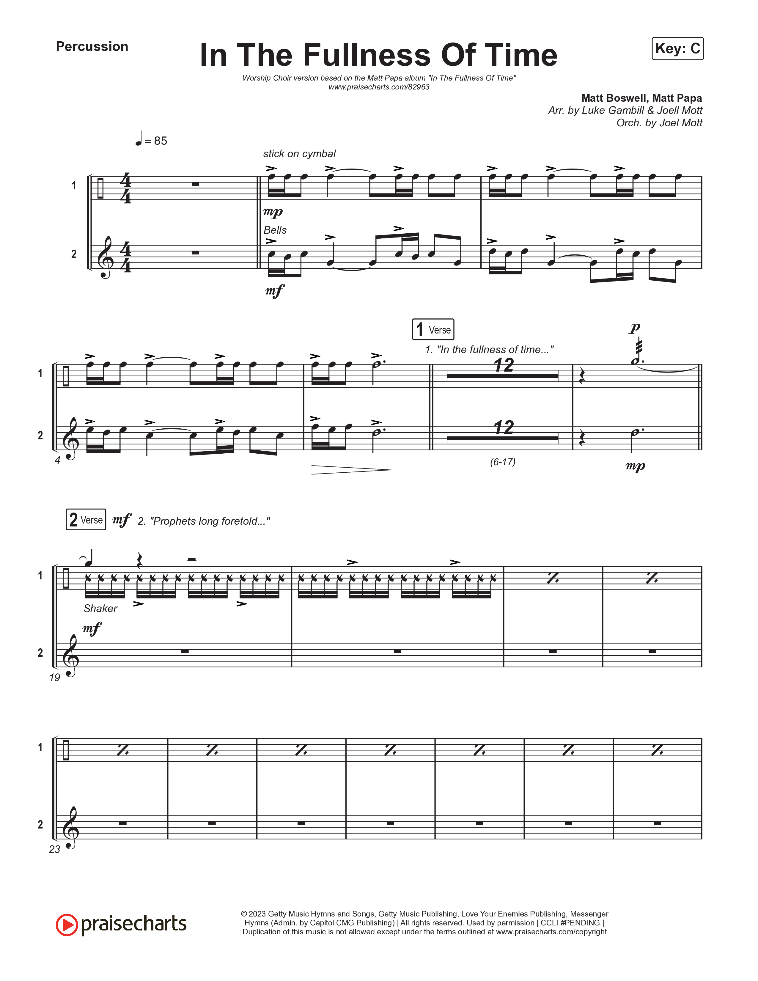 In The Fullness Of Time (Worship Choir/SAB) Percussion (Matt Papa / Matt Boswell / Arr. Luke Gambill)