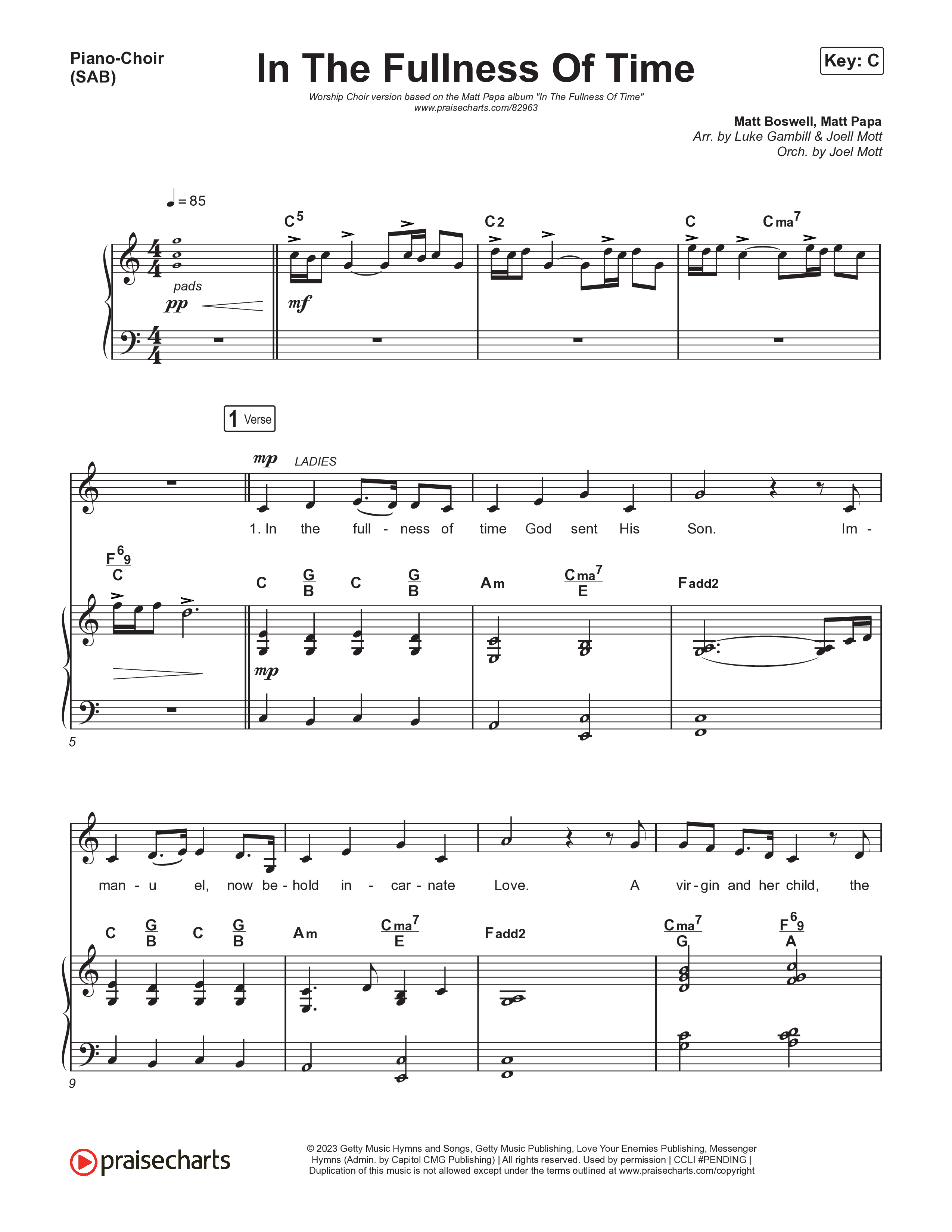In The Fullness Of Time (Worship Choir/SAB) Piano/Choir (SAB) (Matt Papa / Matt Boswell / Arr. Luke Gambill)