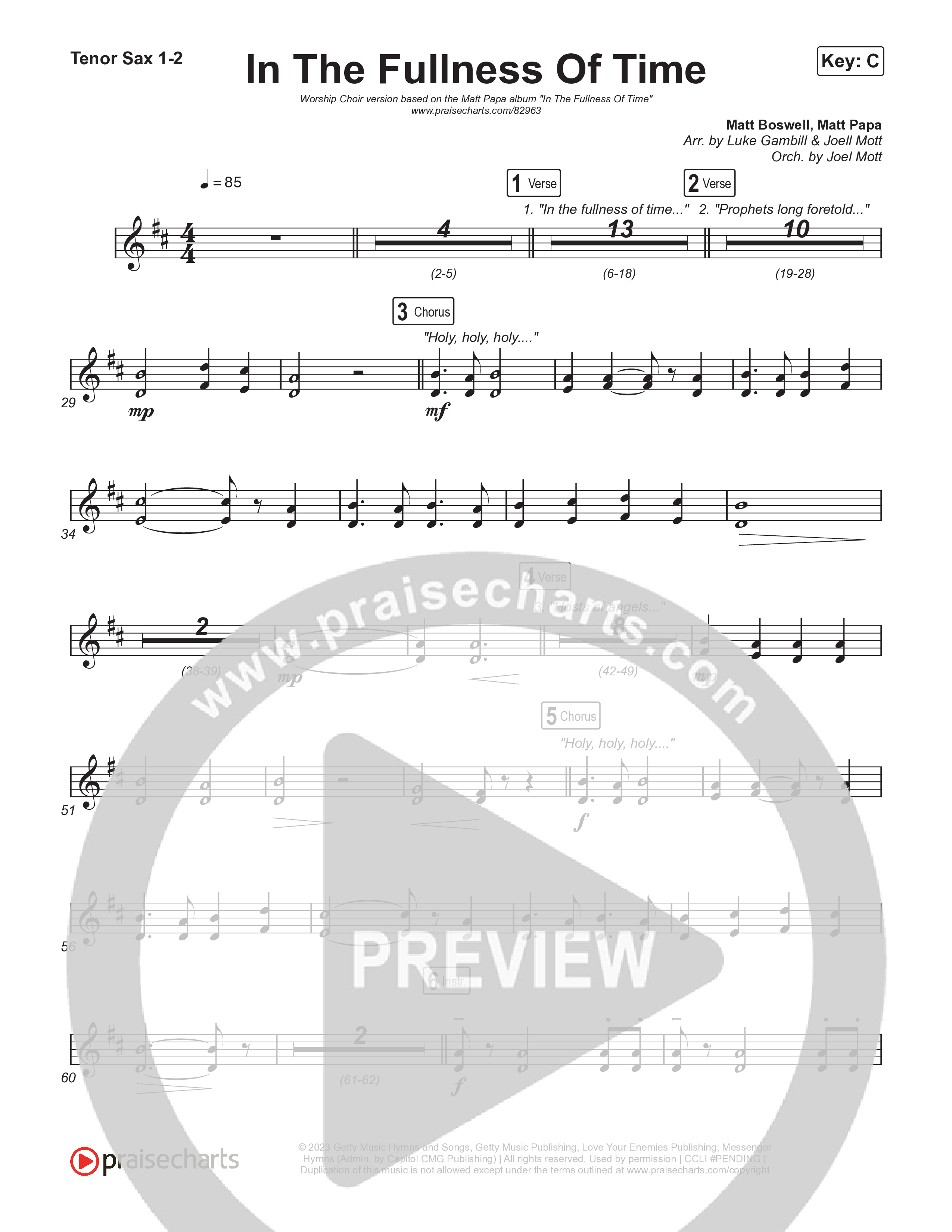 In The Fullness Of Time (Worship Choir/SAB) Sax Pack (Matt Papa / Matt Boswell / Arr. Luke Gambill)