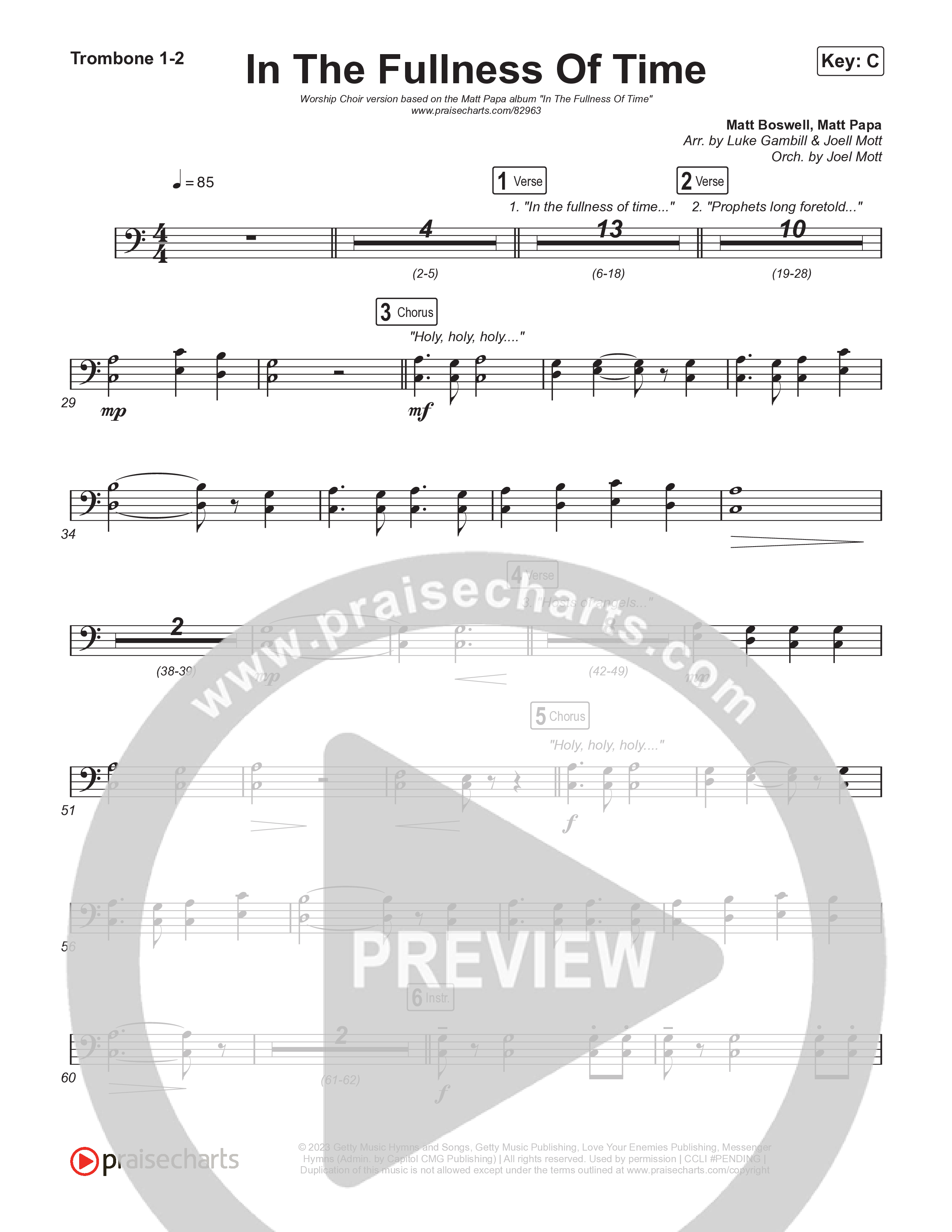 In The Fullness Of Time (Worship Choir/SAB) Trombone 1/2 (Matt Papa / Matt Boswell / Arr. Luke Gambill)