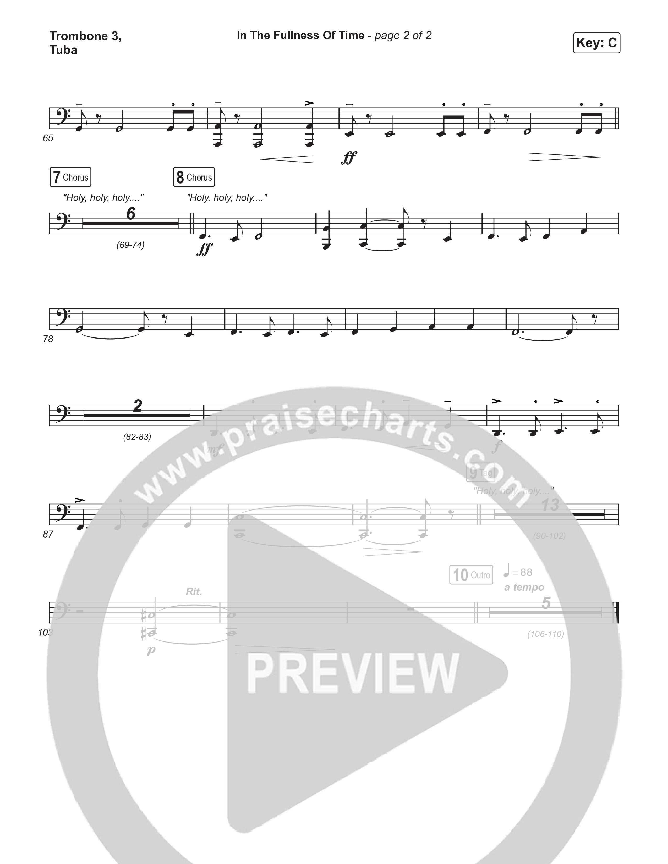 In The Fullness Of Time (Worship Choir/SAB) Trombone 3/Tuba (Matt Papa / Matt Boswell / Arr. Luke Gambill)