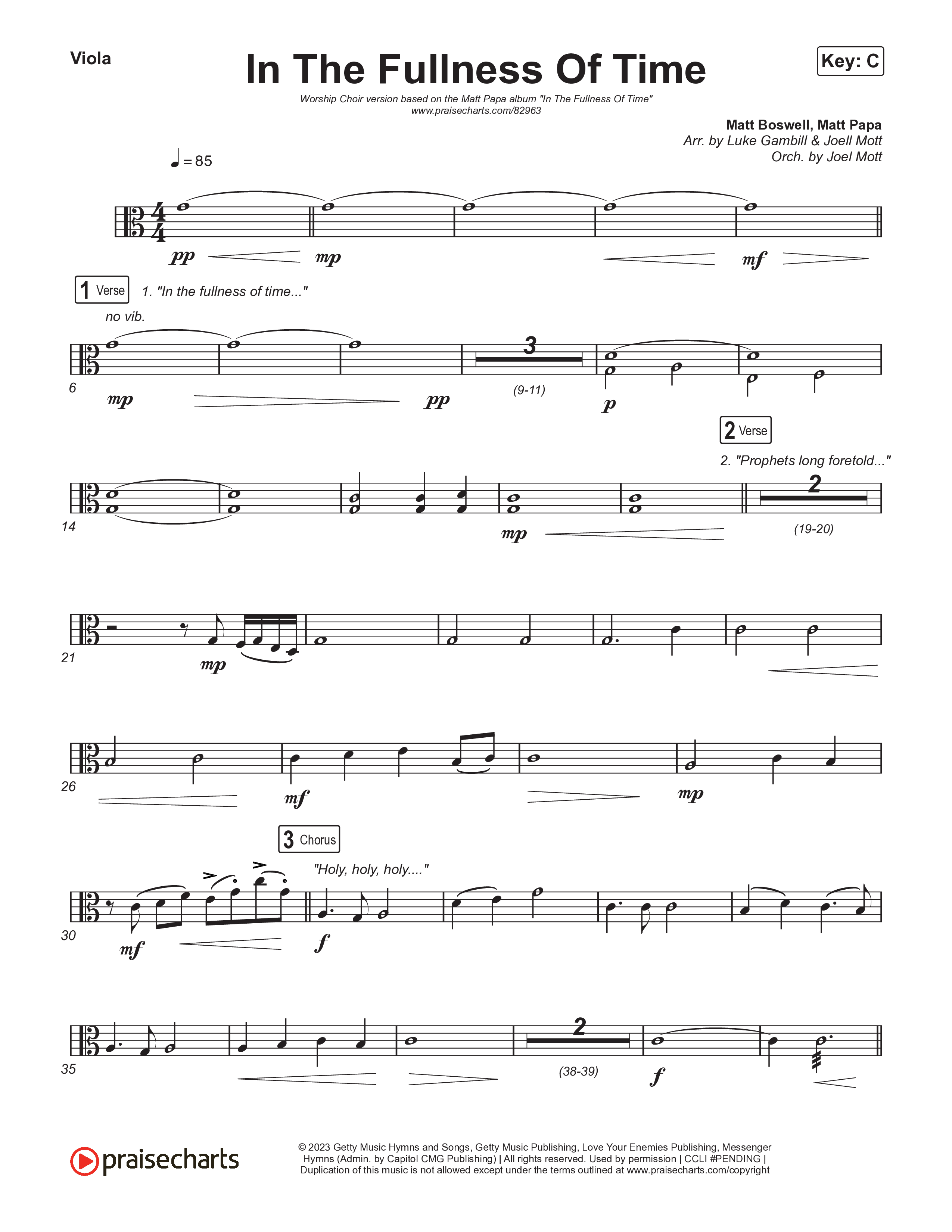 In The Fullness Of Time (Worship Choir/SAB) Viola (Matt Papa / Matt Boswell / Arr. Luke Gambill)