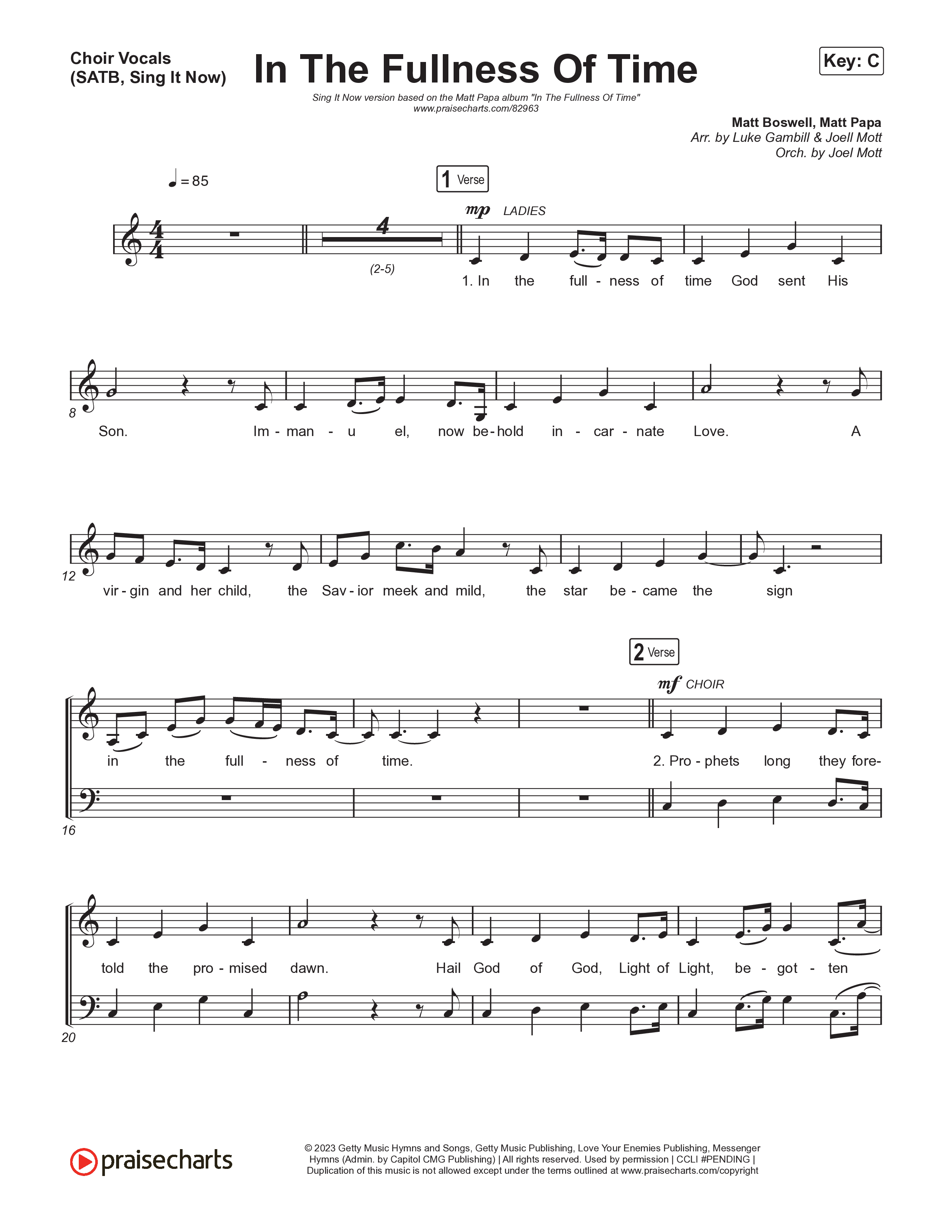 In The Fullness Of Time (Sing It Now) Choir Sheet (SATB) (Matt Papa / Matt Boswell / Arr. Luke Gambill)