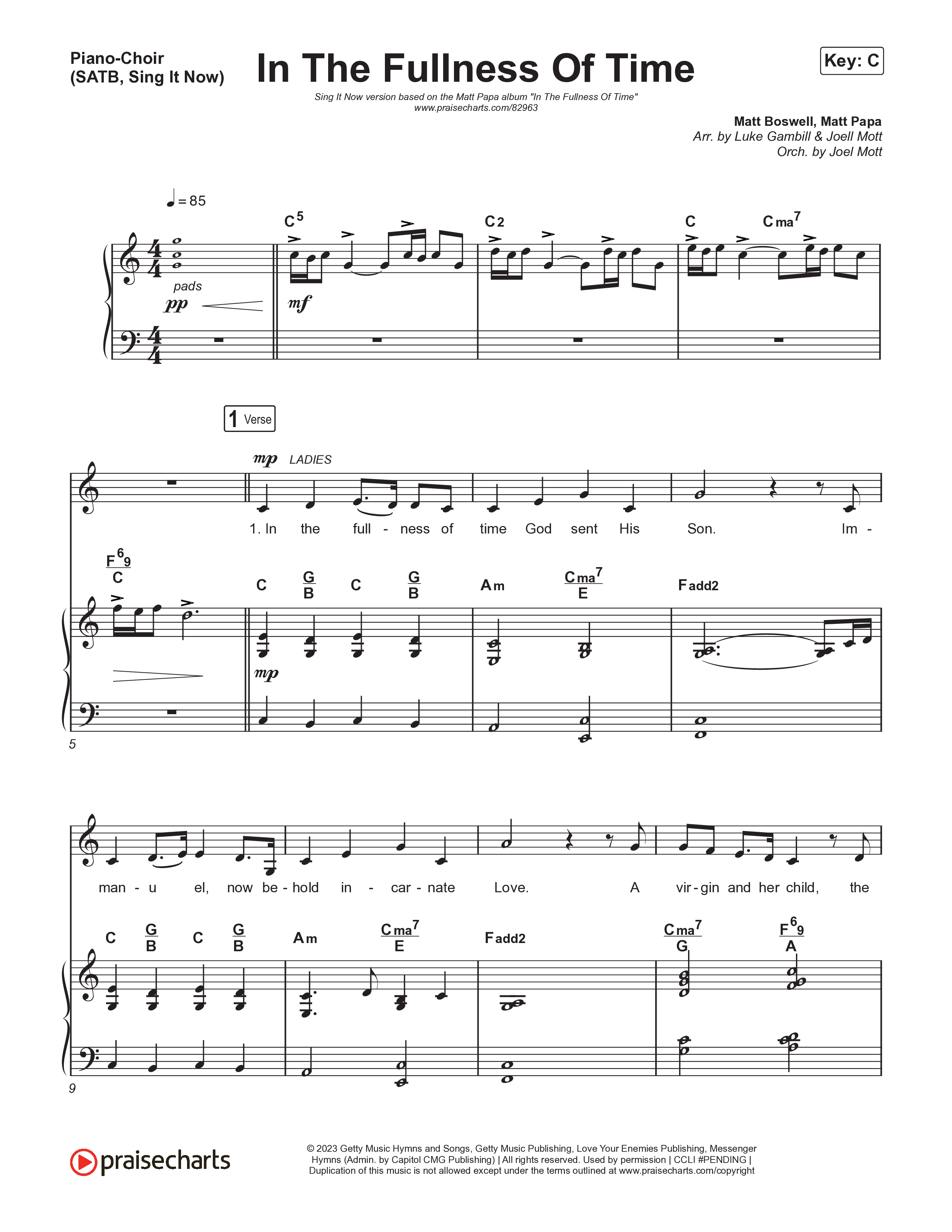 In The Fullness Of Time (Sing It Now) Piano/Choir (SATB) (Matt Papa / Matt Boswell / Arr. Luke Gambill)
