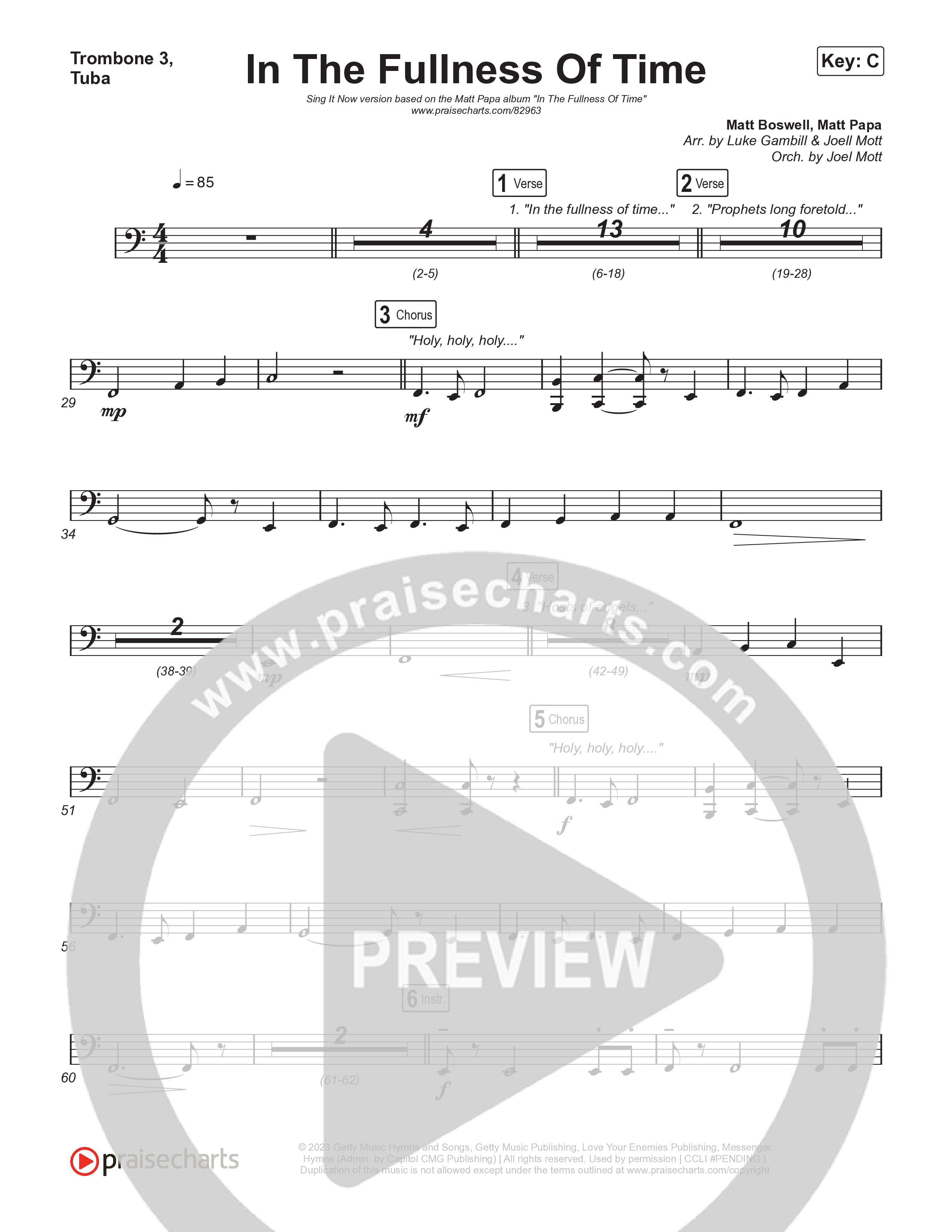 In The Fullness Of Time (Sing It Now) Trombone 3/Tuba (Matt Papa / Matt Boswell / Arr. Luke Gambill)