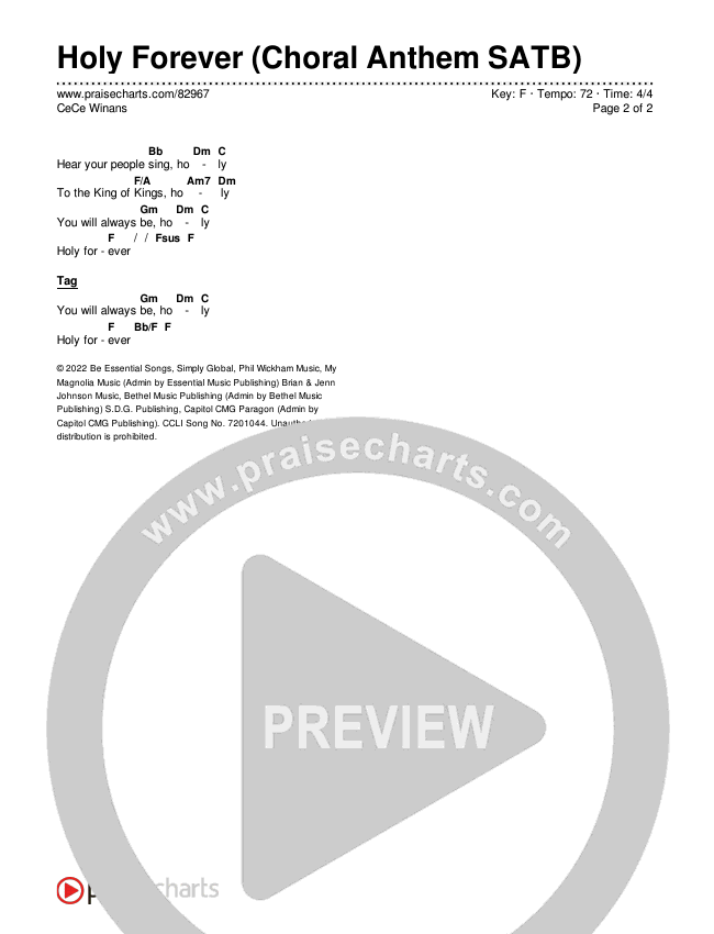 Holy Forever (Choral Anthem SATB) Chords & Lyrics (CeCe Winans / Arr. Luke Gambill)