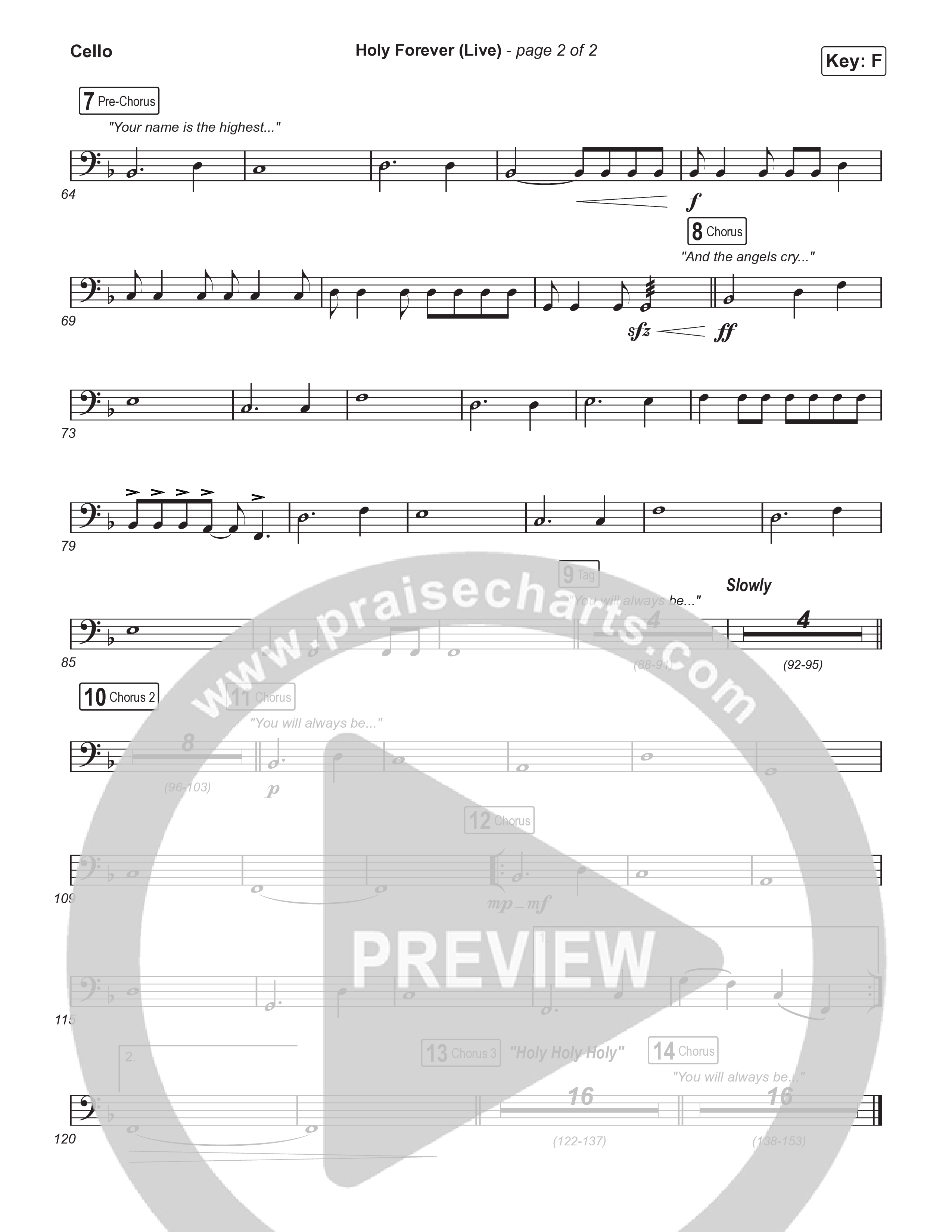 Holy Forever (Choral Anthem SATB) Cello (CeCe Winans / Arr. Luke Gambill)