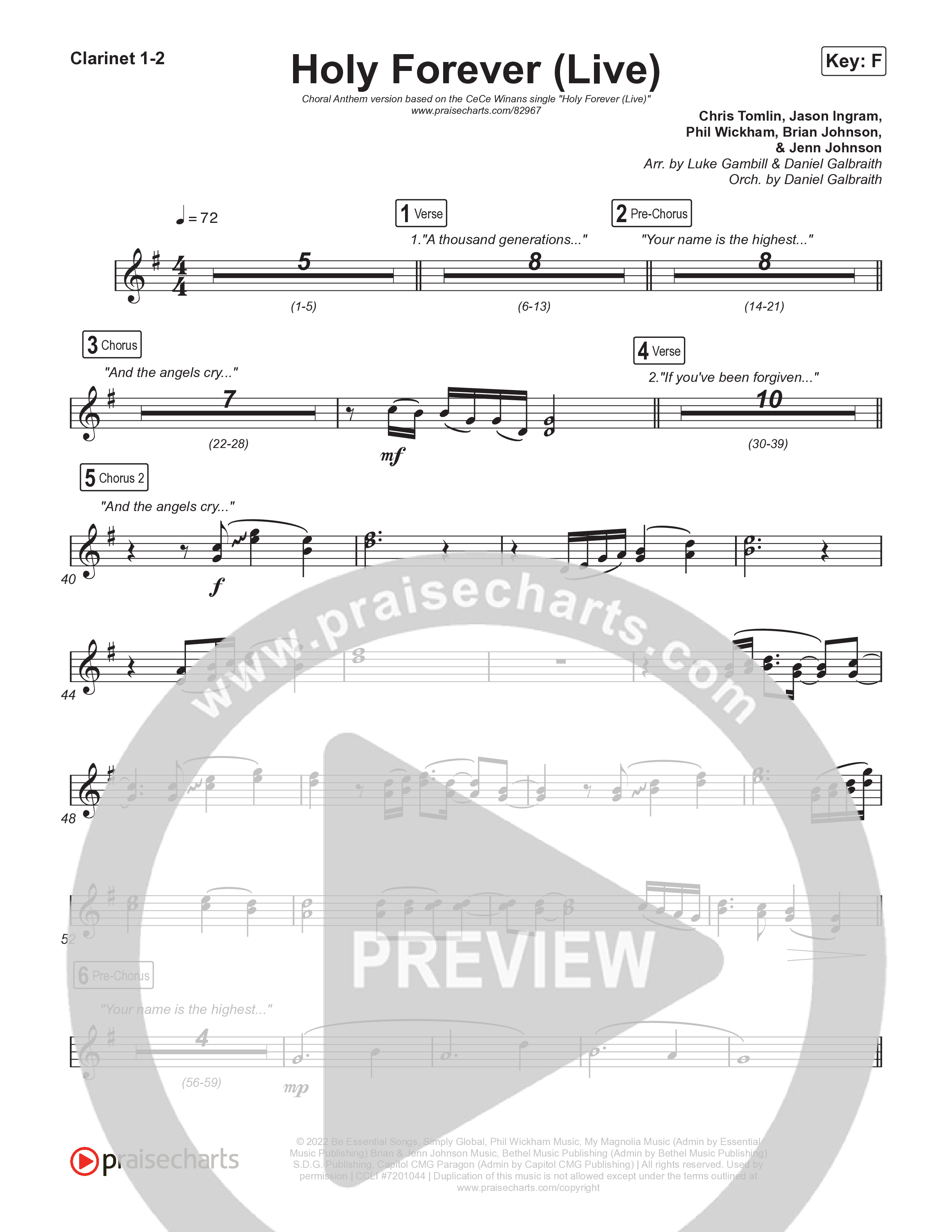 Holy Forever (Choral Anthem SATB) Clarinet 1/2 (CeCe Winans / Arr. Luke Gambill)