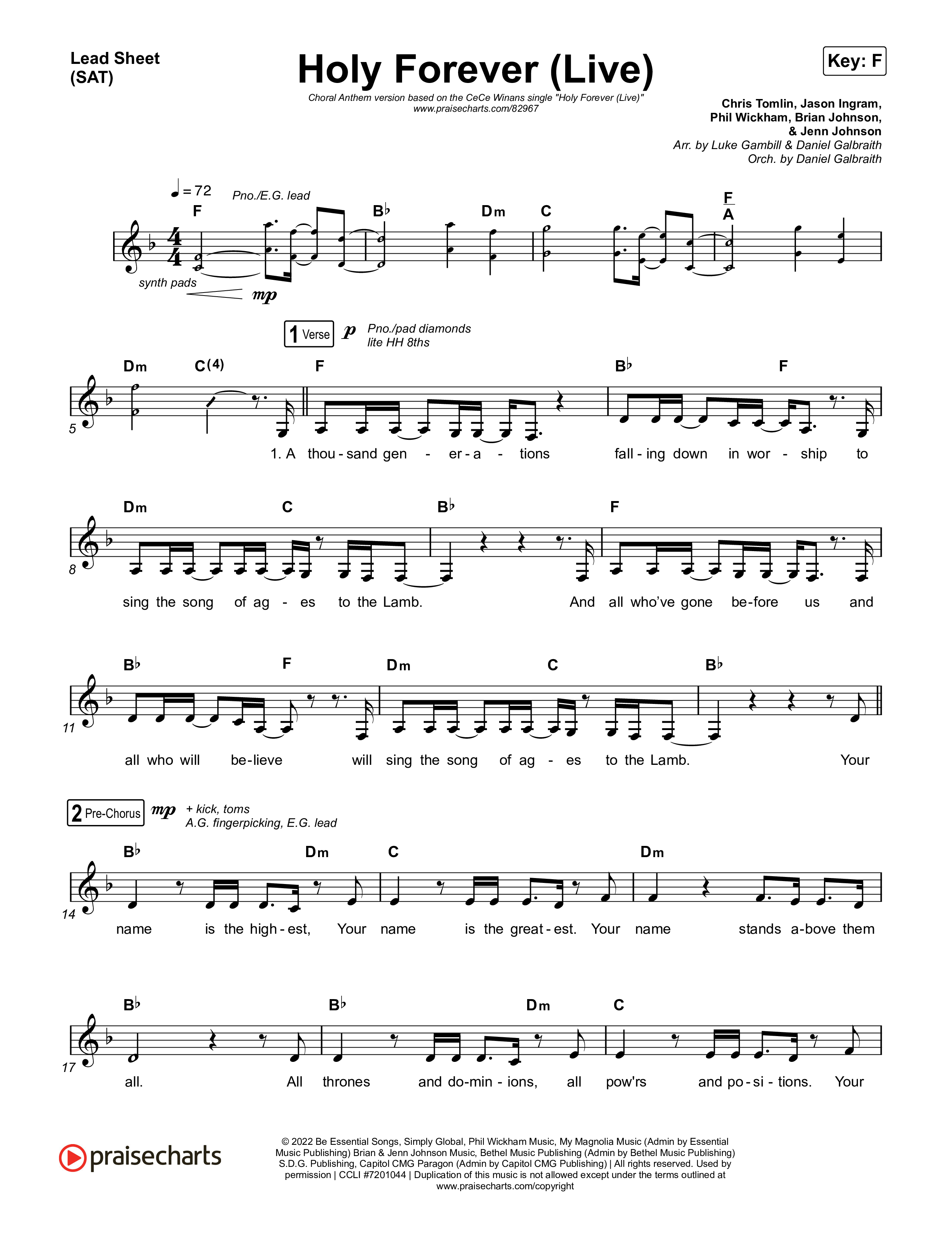 Holy Forever (Choral Anthem SATB) Lead Sheet (SAT) (CeCe Winans / Arr. Luke Gambill)