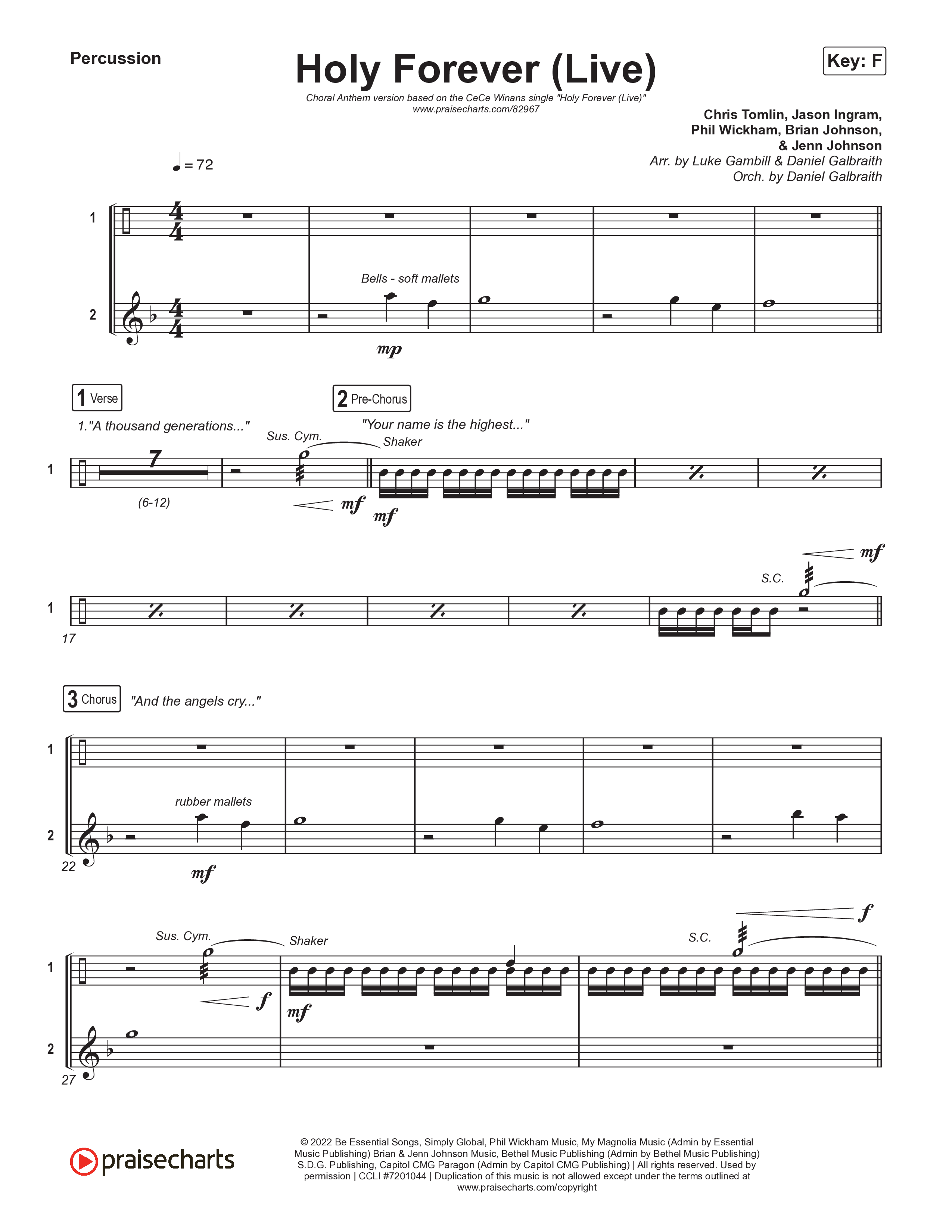 Holy Forever (Choral Anthem SATB) Percussion (CeCe Winans / Arr. Luke Gambill)