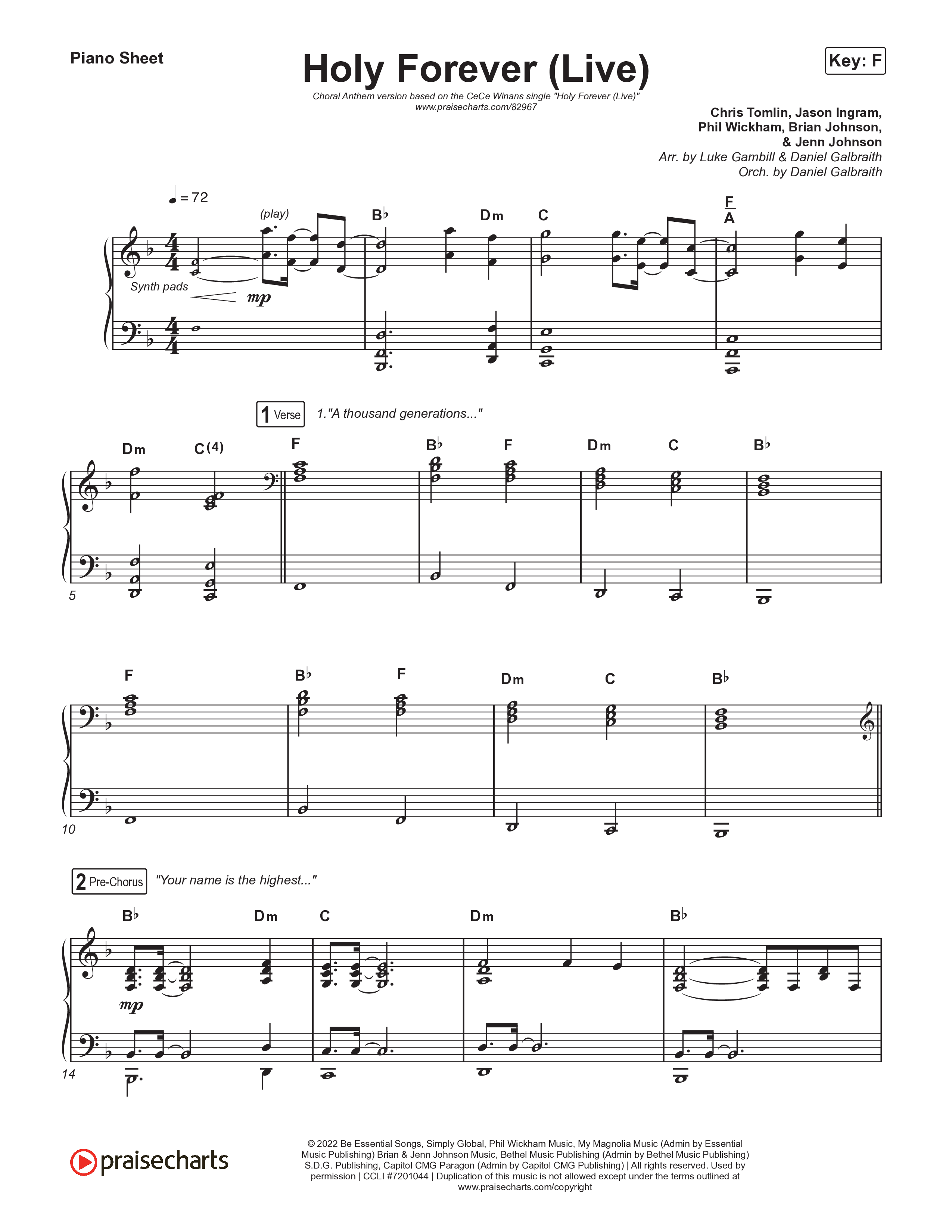 Holy Forever (Choral Anthem SATB) Piano Sheet (CeCe Winans / Arr. Luke Gambill)